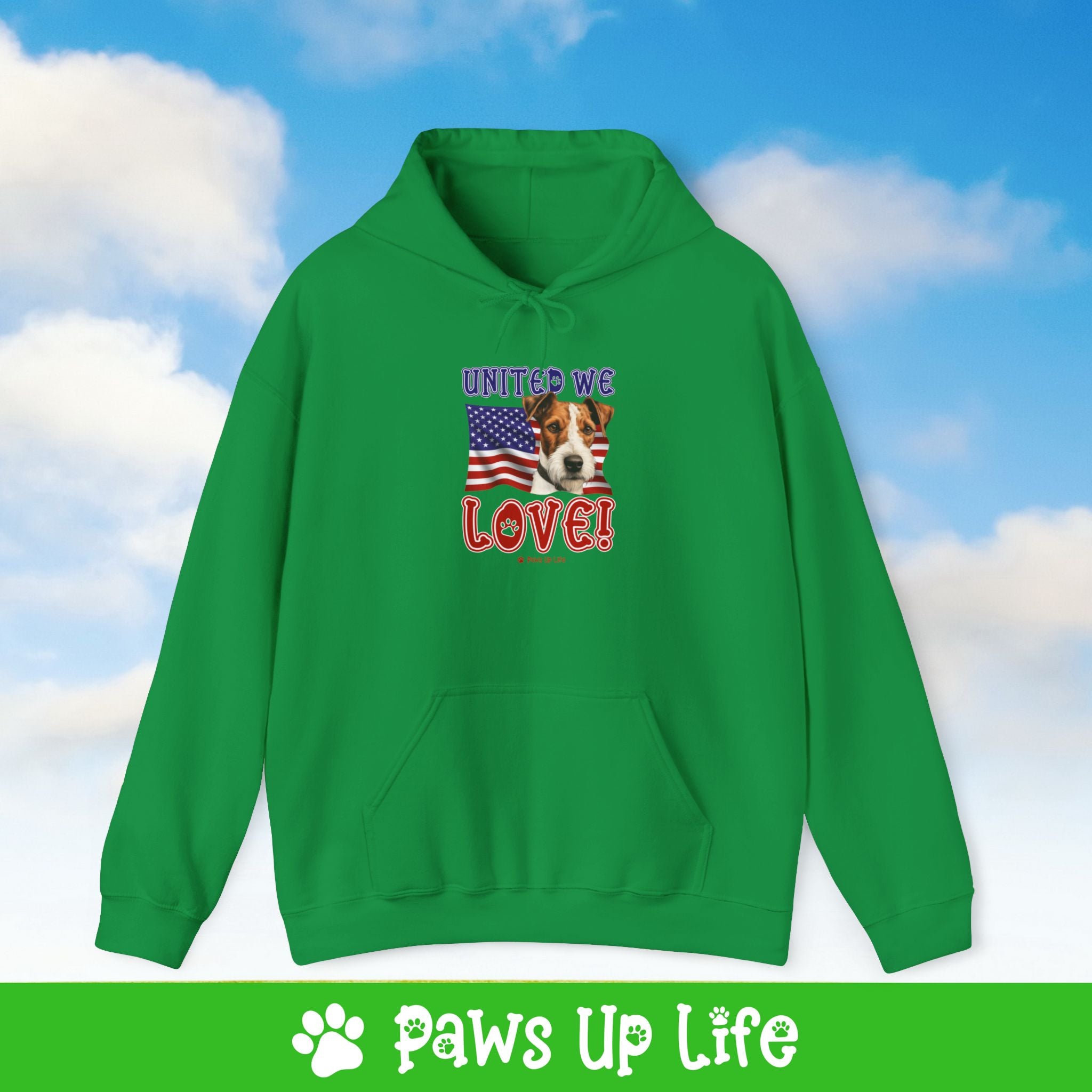 Fox Terrier Dog United We Love Unisex Hoodie Hooded Sweatshirt Classic Comfy Cotton | Paws Up Life, LLC