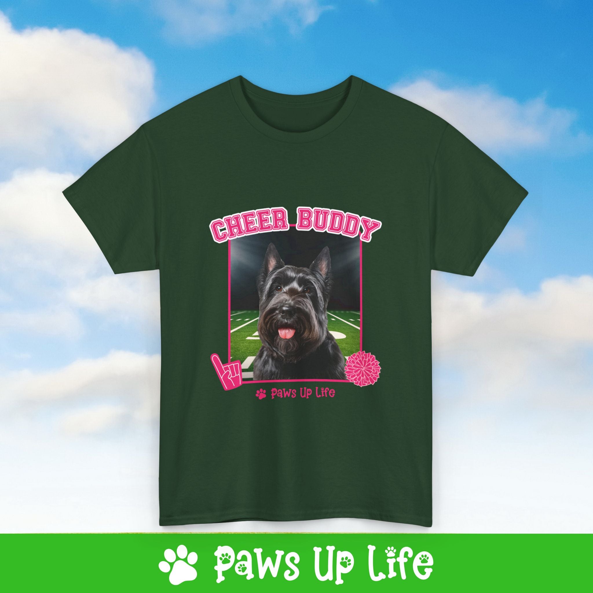 Black Scottish Terrier Football Cheer Buddy Cheerleading Dog Tee, Shirt, Unisex Pet Lover Gift, Dog Mom Dad Tshirt, Animal Rescue Advocate, Cute Puppy Graphic Top Classic Collar | Paws Up Life, LLC