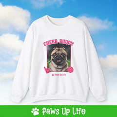 Pug Football Cheer Buddy Cheerleading Dog Crewneck Sweatshirt, Unisex Gift for Animal Lovers, Dog Mom Dad Sweatshirt, Cute Dog Lover Apparel, Fun Pet | Paws Up Life, LLC