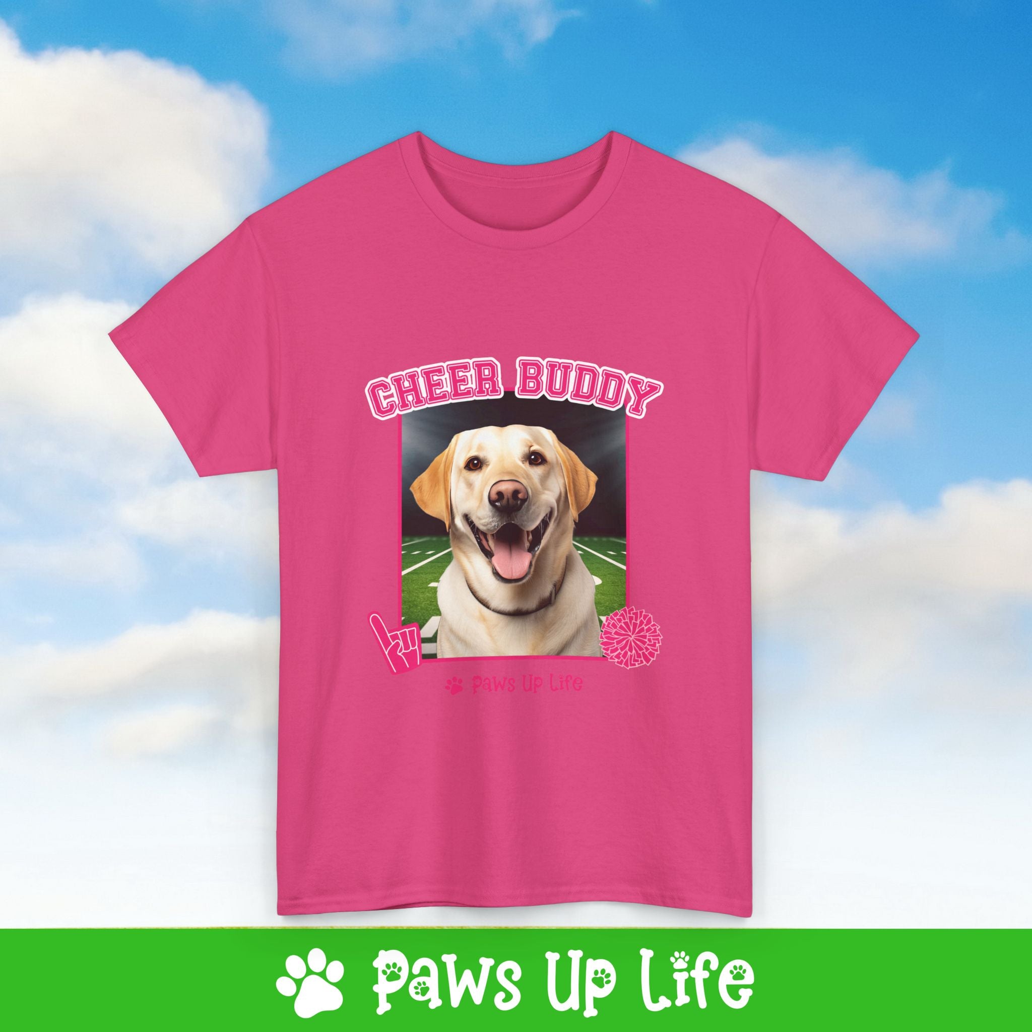 Labrador Retriever Yellow Lab Football Cheer Buddy Cheerleading Dog Tee, Shirt, Unisex Pet Lover Gift, Dog Mom Dad Tshirt, Animal Rescue Advocate, Cute Puppy Graphic Top Classic Collar | Paws Up Life, LLC