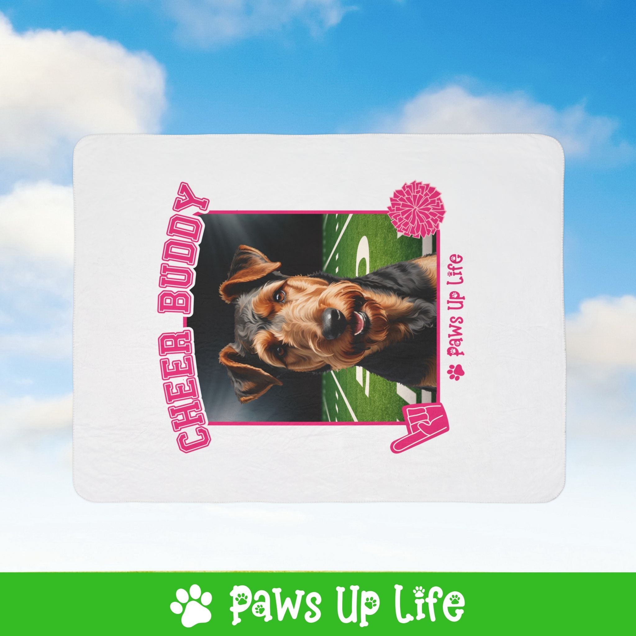 Airedale Terrier Cheer Buddy Dog Cheerleader Fleece Sherpa Blanket - Perfect for Snuggling and Cozy Napping | Paws Up Life, LLC