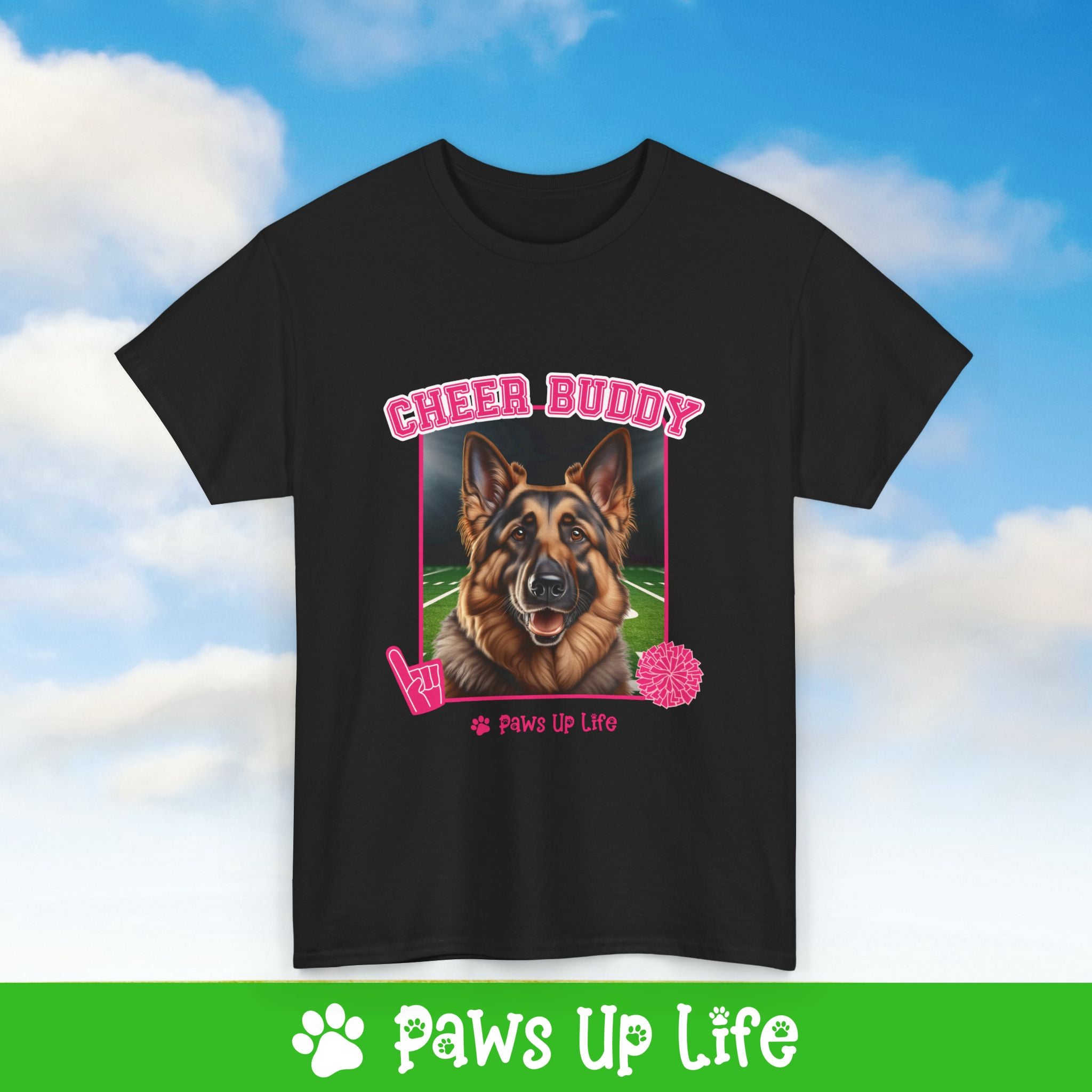 German Shepherd Football Cheer Buddy Cheerleading Dog Tee, Shirt, Unisex Pet Lover Gift, Dog Mom Dad Tshirt, Animal Rescue Advocate, Cute Puppy Graphic Top Classic Collar | Paws Up Life, LLC