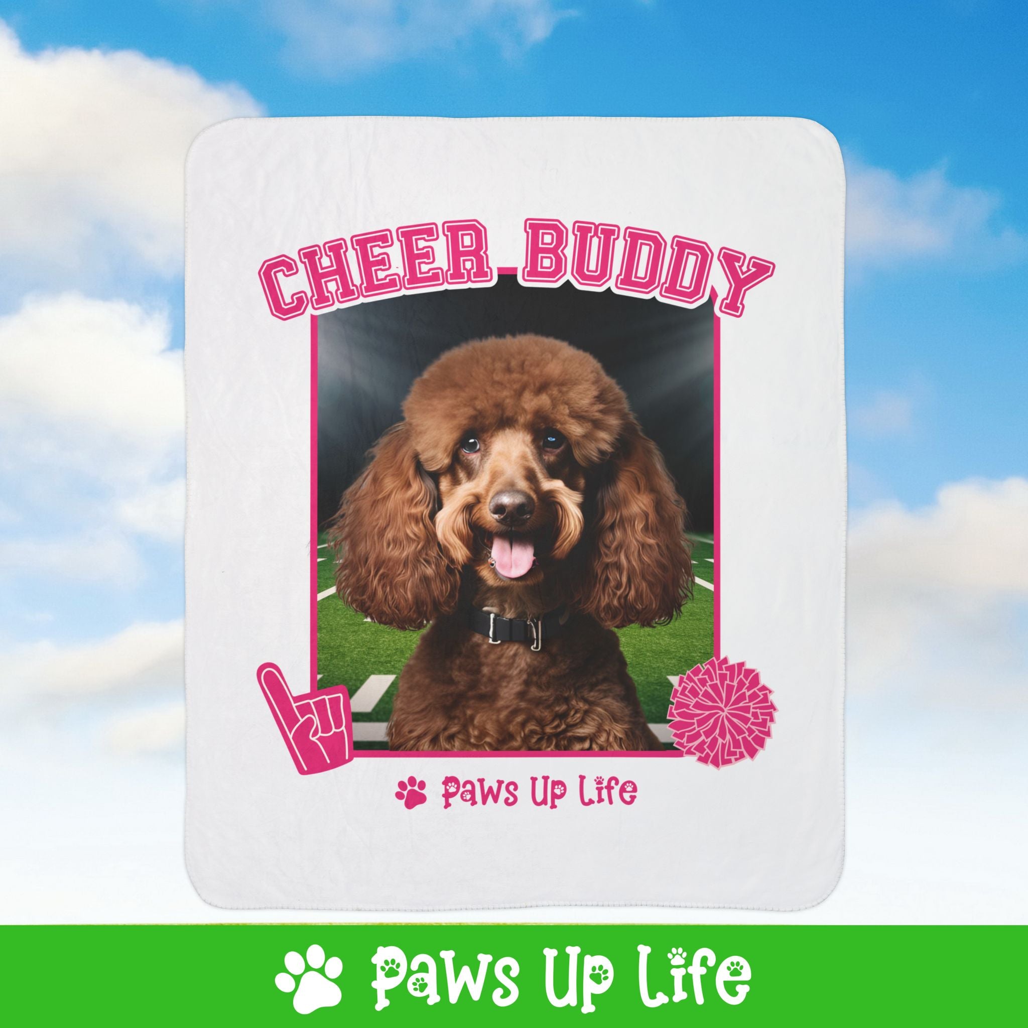 Brown Poodle Football Cheer Buddy Cheerleading Dog Fleece Sherpa Blanket - Perfect for Snuggling and Cozy Napping | Paws Up Life, LLC