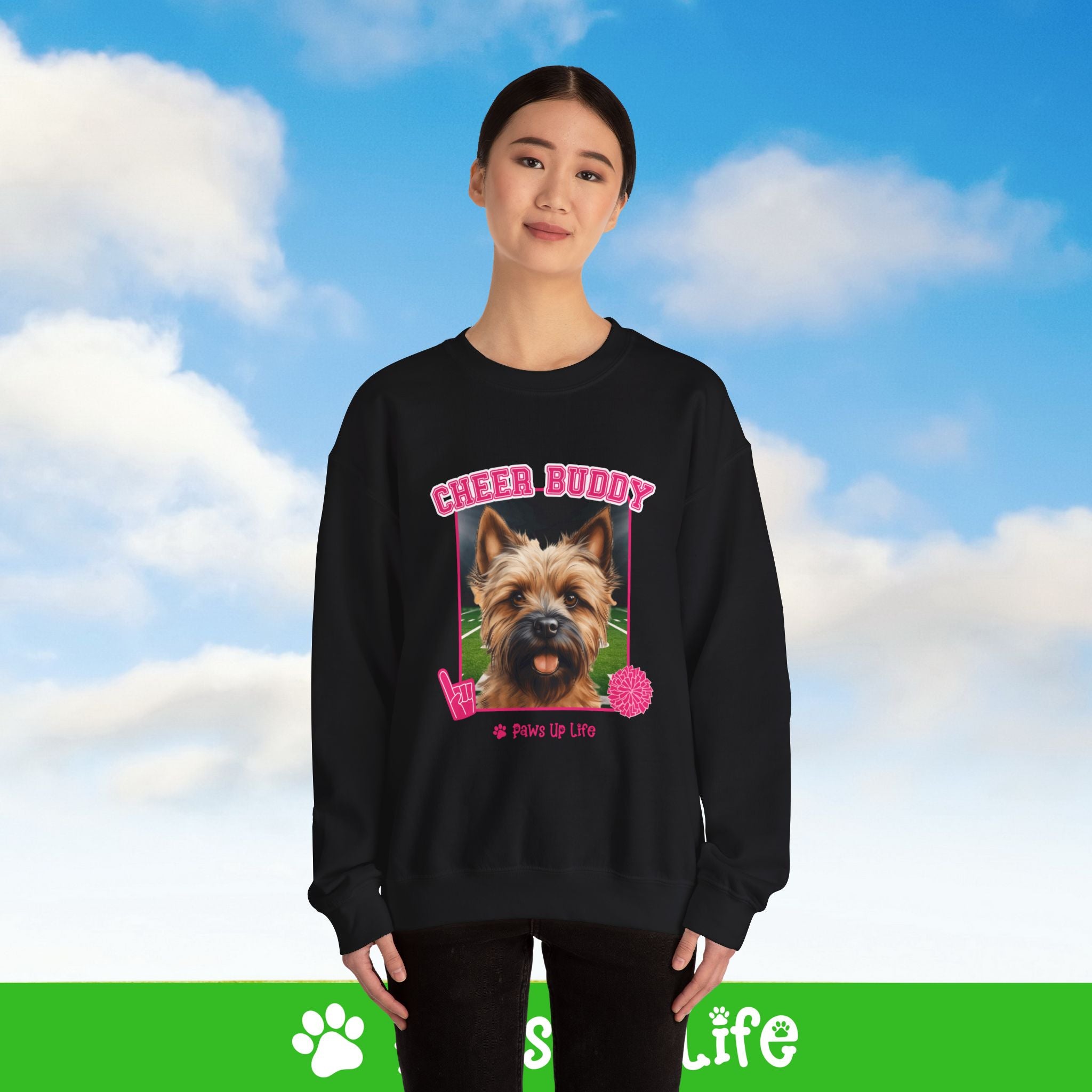 Cairn Terrier Football Cheer Buddy Cheerleading Dog Crewneck Sweatshirt, Unisex Gift for Animal Lovers, Dog Mom Dad Sweatshirt, Cute Dog Lover Apparel, Fun Pet | Paws Up Life, LLC