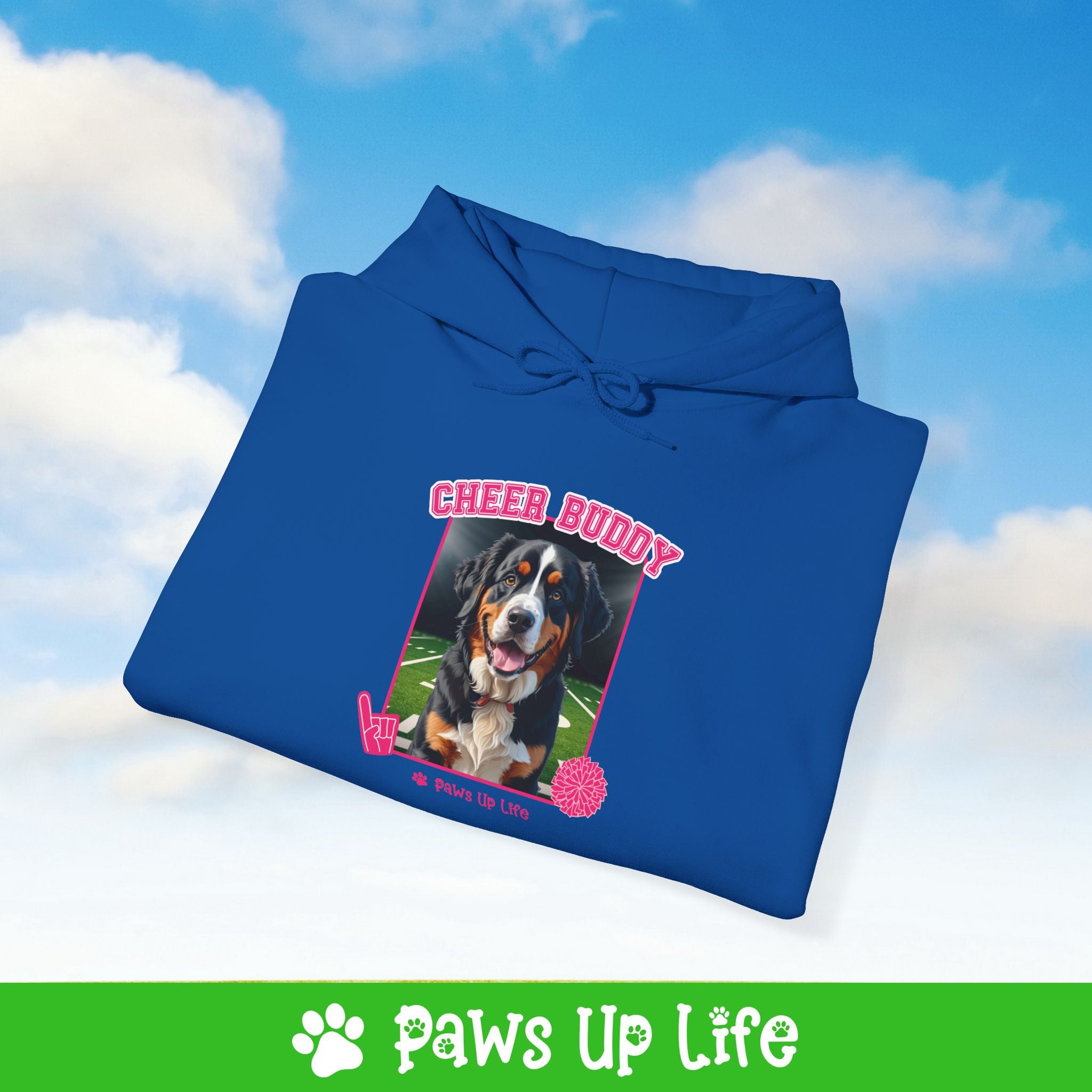 Bernese Mountain Dog Football Cheer Buddy Cheerleading Dog Unisex Hoodie Hooded Sweatshirt Classic Comfy Cotton | Paws Up Life, LLC