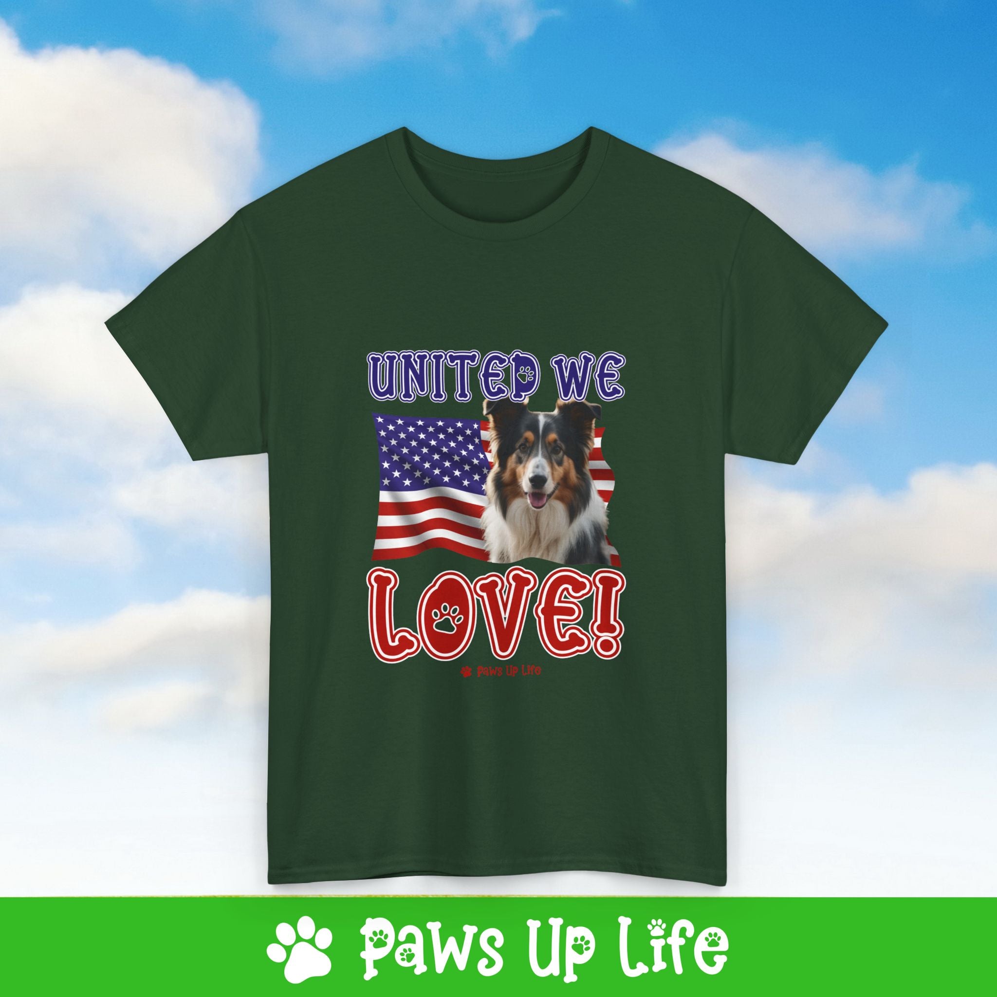 Collie Dog United We Love Dog Tee, Shirt, Unisex Pet Lover Gift, Dog Mom Dad Tshirt, Animal Rescue Advocate, Cute Puppy Graphic Top Classic Collar | Paws Up Life, LLC