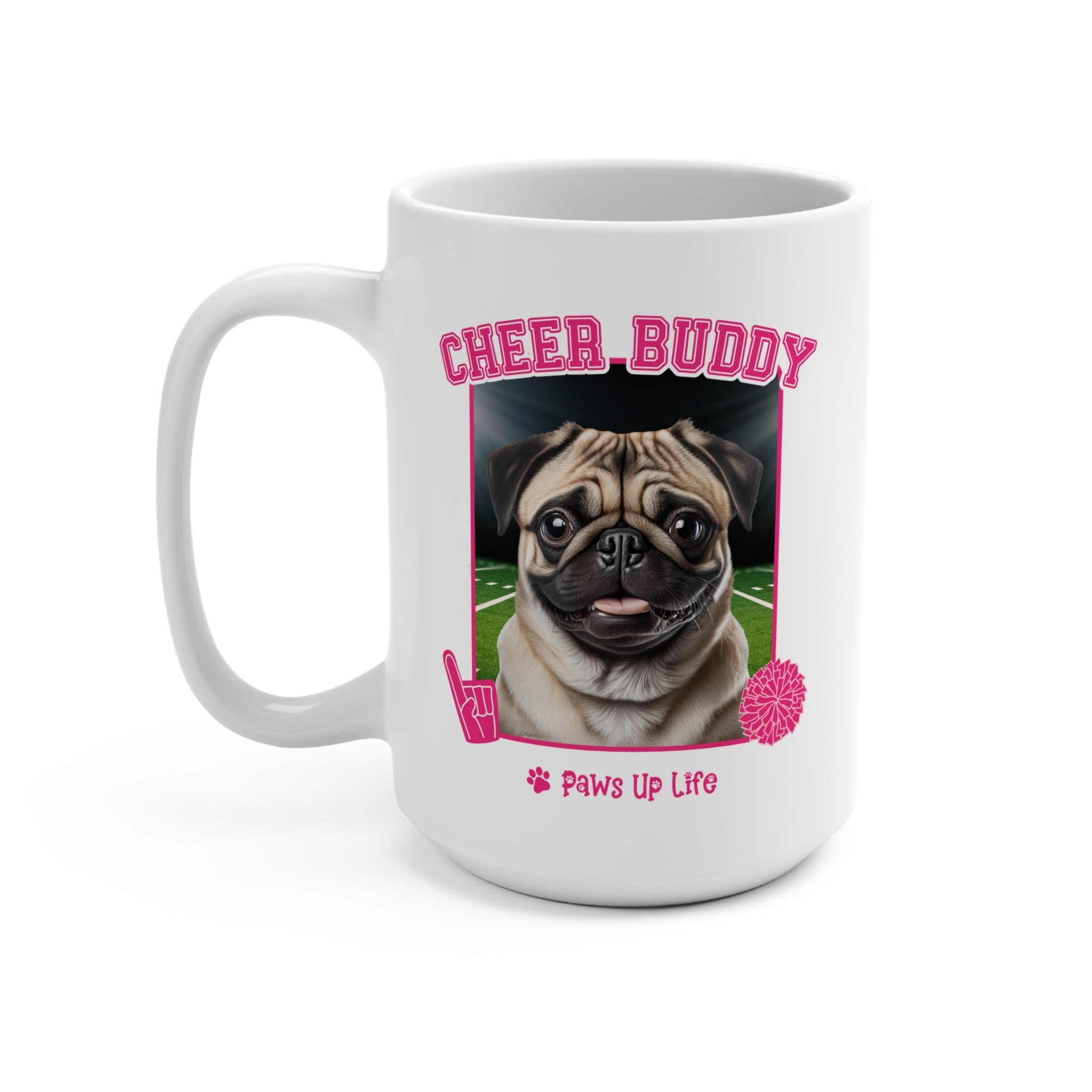 Pug Cheer Buddy Cheerleading Dog 15oz Large Coffee Mug Ceramic Drinkware Tea Washable | Paws Up Life, LLC