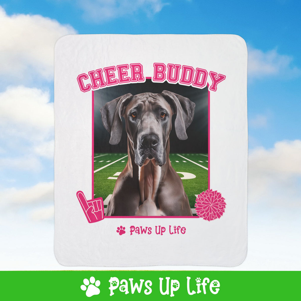 Great Dane Football Cheer Buddy Cheerleading Dog Fleece Sherpa Blanket - Perfect for Snuggling and Cozy Napping | Paws Up Life, LLC