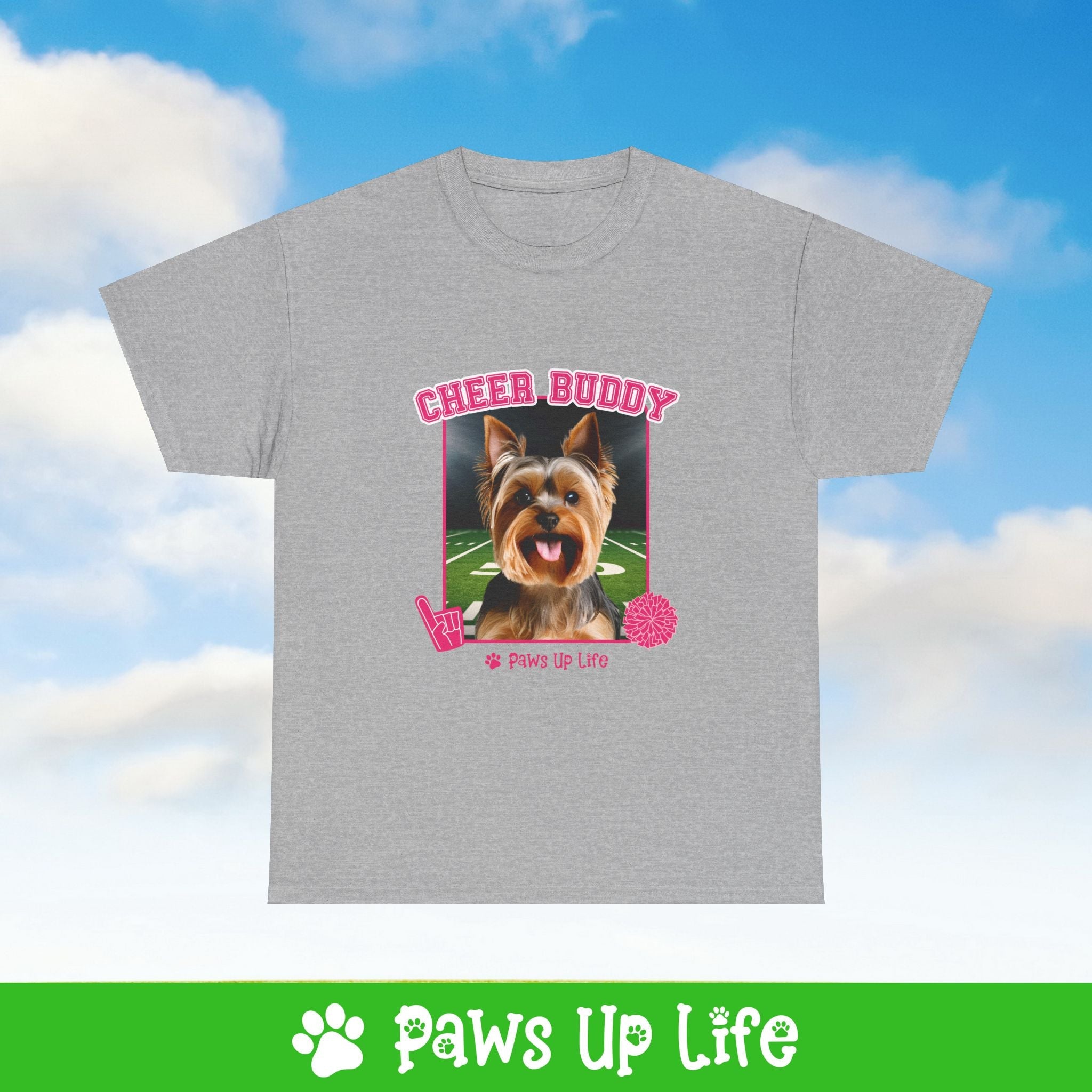 Yorkshire Terrier Football Cheer Buddy Cheerleading Dog Tee, Shirt, Unisex Pet Lover Gift, Dog Mom Dad Tshirt, Animal Rescue Advocate, Cute Puppy Graphic Top Classic Collar | Paws Up Life, LLC