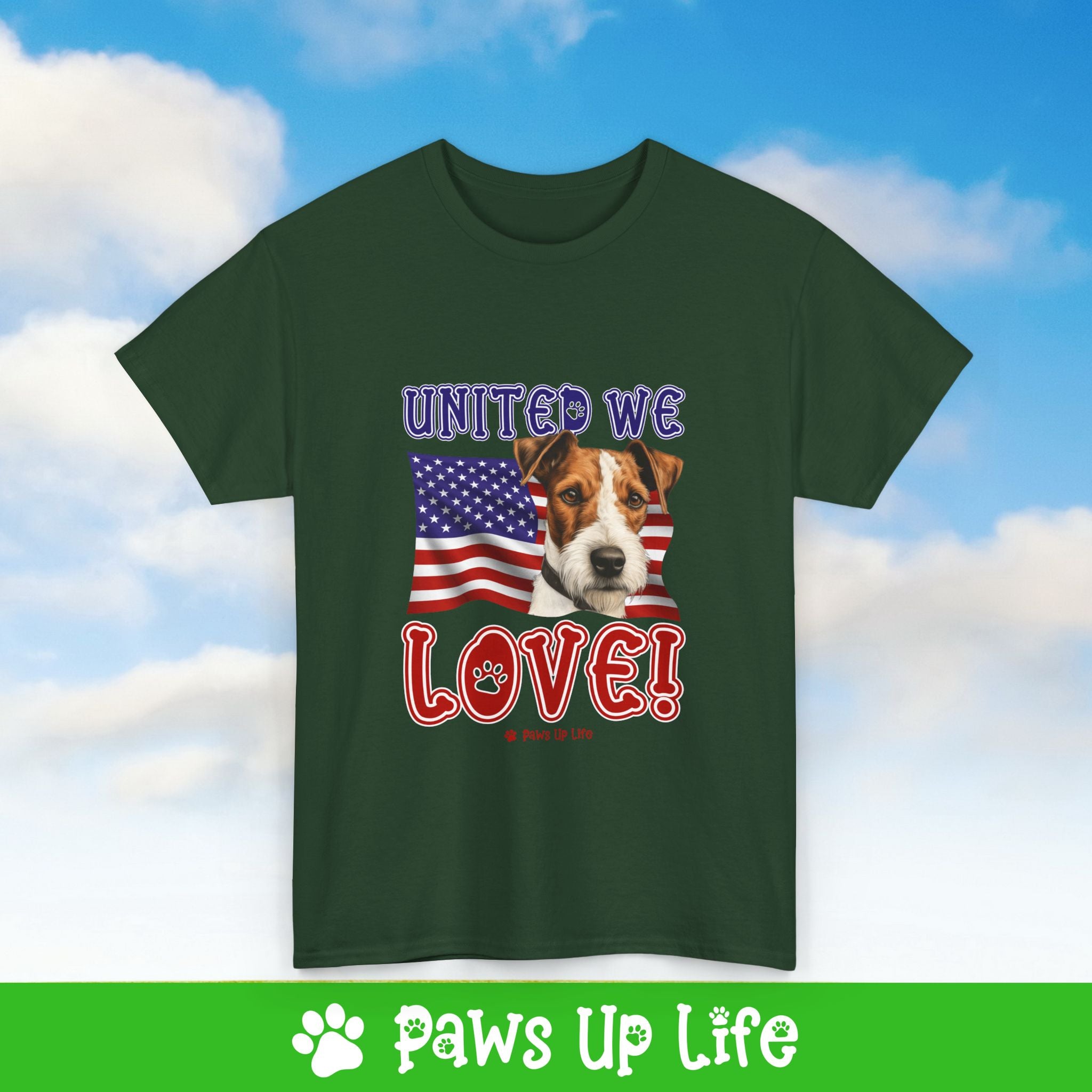 Fox Terrier Dog United We Love Dog Tee, Shirt, Unisex Pet Lover Gift, Dog Mom Dad Tshirt, Animal Rescue Advocate, Cute Puppy Graphic Top Classic Collar | Paws Up Life, LLC