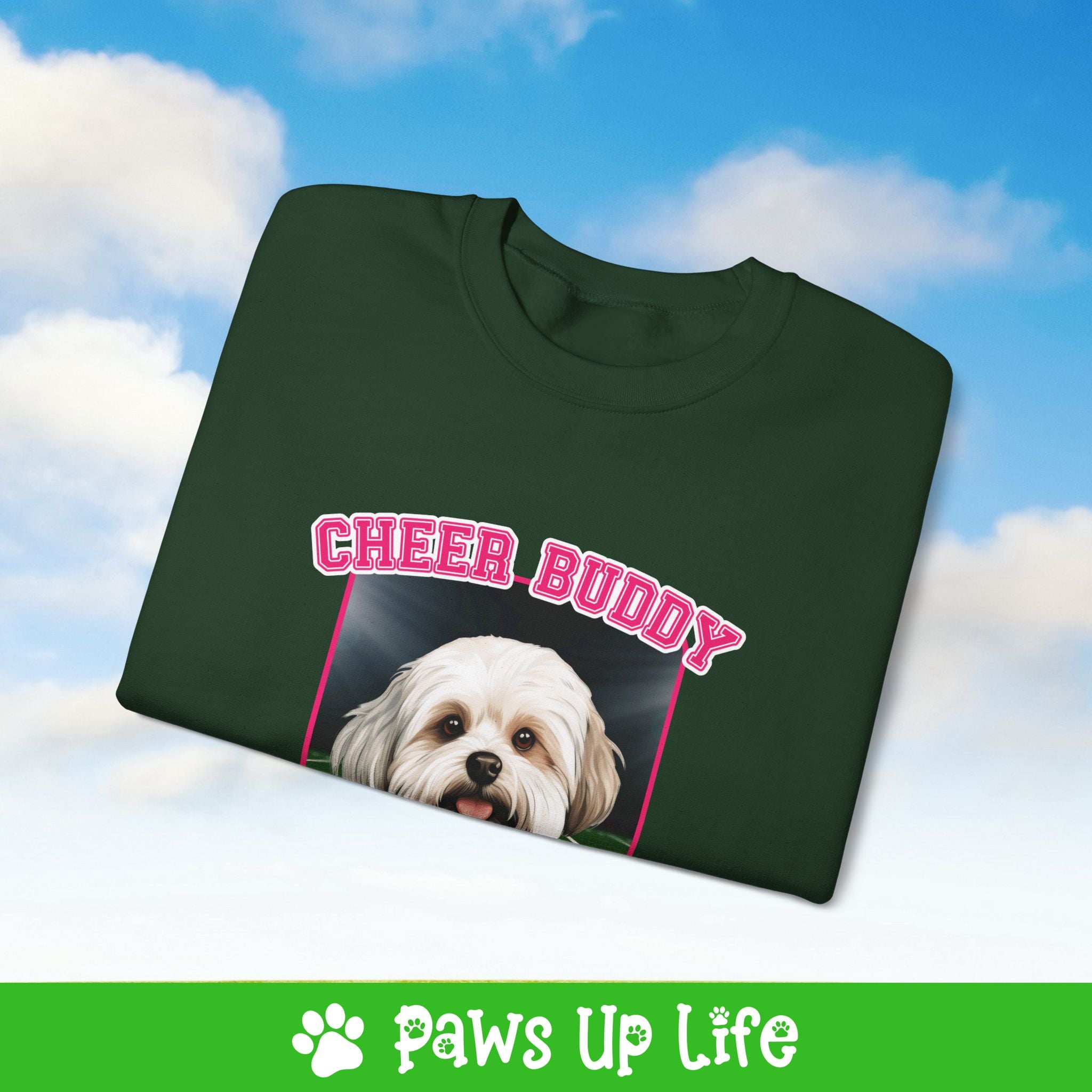 Maltese Football Cheer Buddy Cheerleading Dog Crewneck Sweatshirt, Unisex Gift for Animal Lovers, Dog Mom Dad Sweatshirt, Cute Dog Lover Apparel, Fun Pet | Paws Up Life, LLC