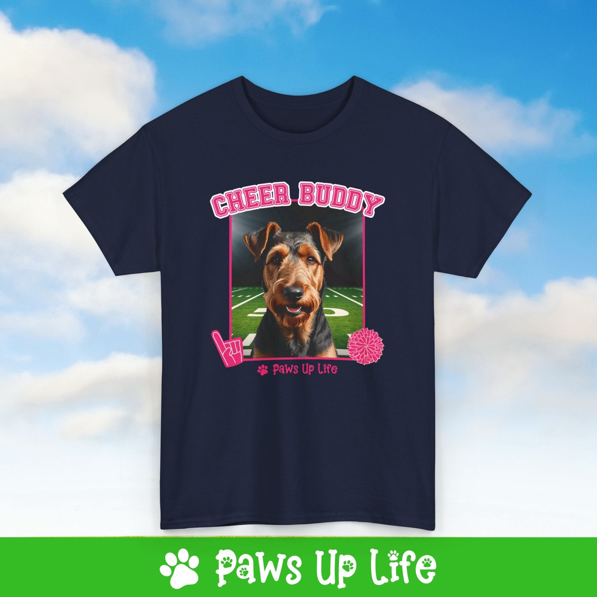 Airedale Terrier Cheer Buddy Dog Cheerleader Tee, Shirt, Unisex Pet Lover Gift, Dog Mom Dad Tshirt, Animal Rescue Advocate, Cute Puppy Graphic Top Classic Collar | Paws Up Life, LLC