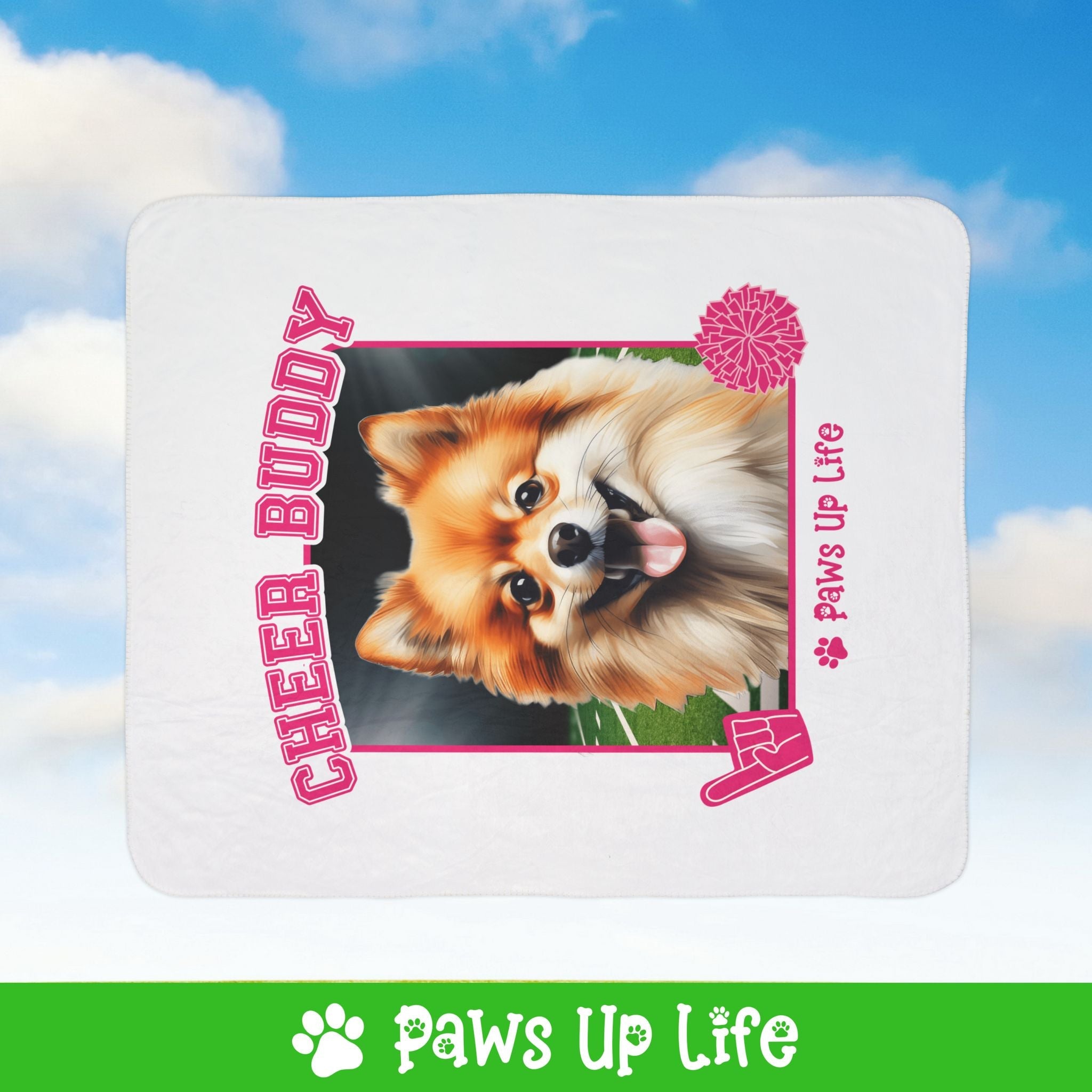 Pomeranian Football Cheer Buddy Cheerleading Dog Fleece Sherpa Blanket - Perfect for Snuggling and Cozy Napping | Paws Up Life, LLC