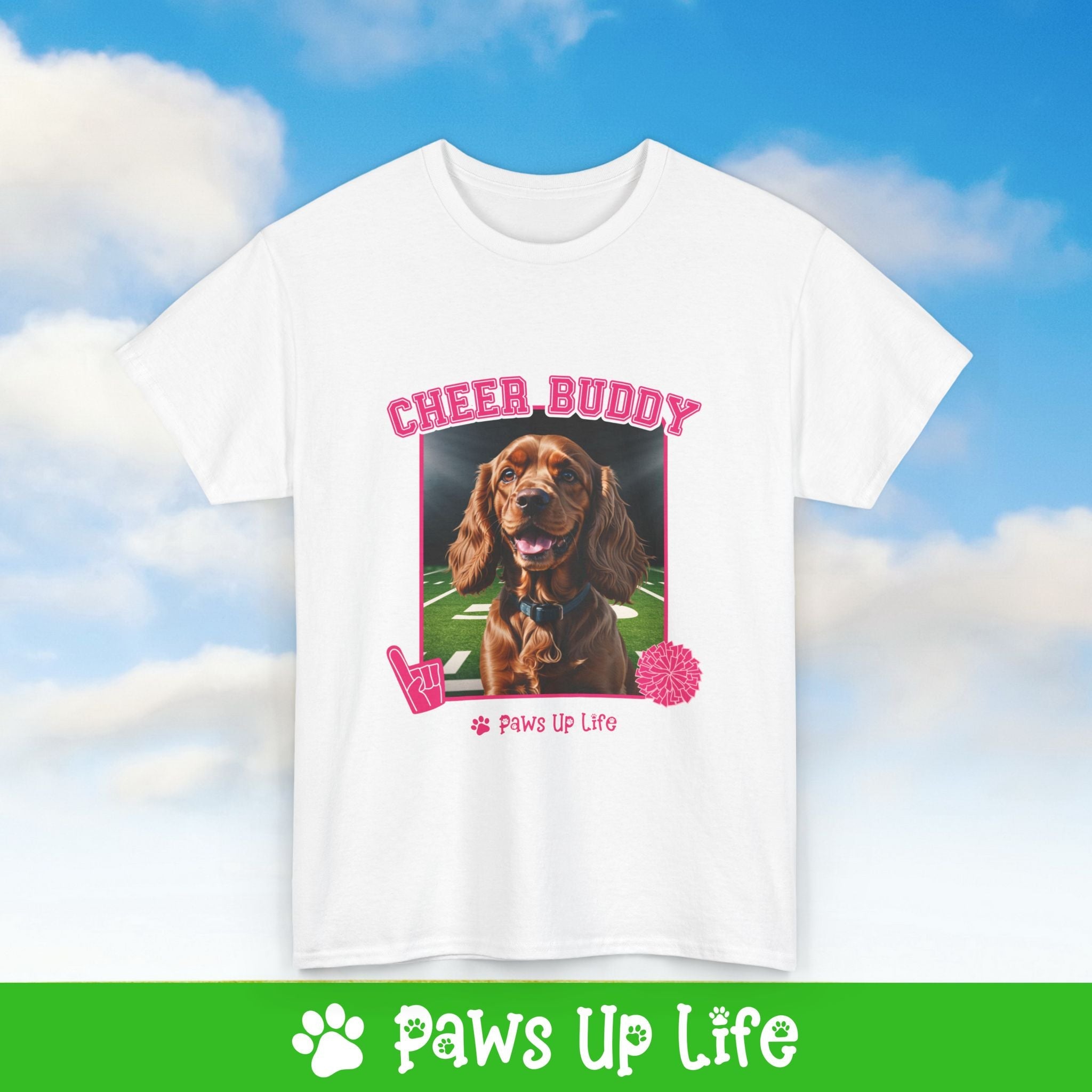 Cocker Spaniel Football Cheer Buddy Cheerleading Dog Tee, Shirt, Unisex Pet Lover Gift, Dog Mom Dad Tshirt, Animal Rescue Advocate, Cute Puppy Graphic Top Classic Collar | Paws Up Life, LLC