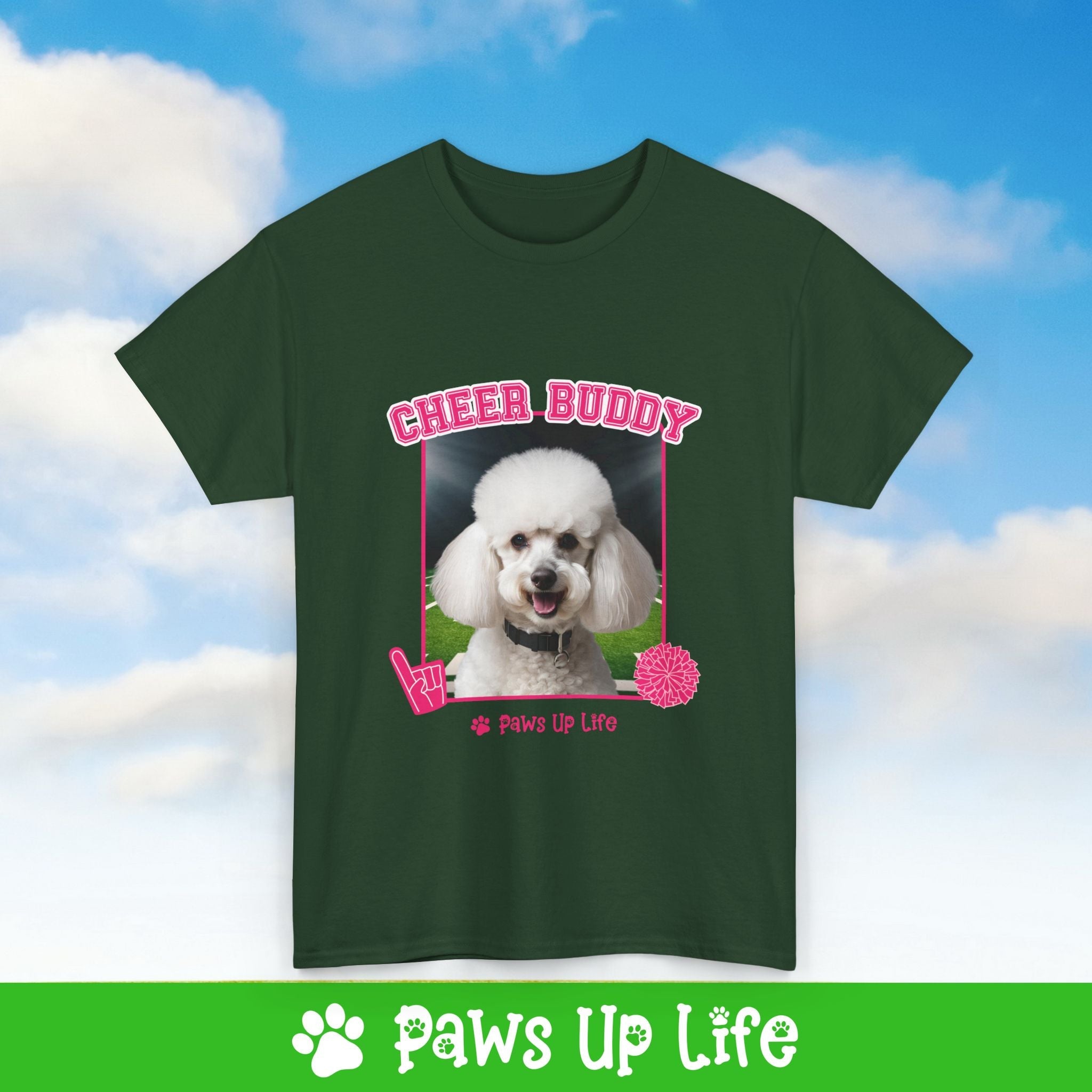 White Poodle Football Cheer Buddy Cheerleading Dog Tee, Shirt, Unisex Pet Lover Gift, Dog Mom Dad Tshirt, Animal Rescue Advocate, Cute Puppy Graphic Top Classic Collar | Paws Up Life, LLC