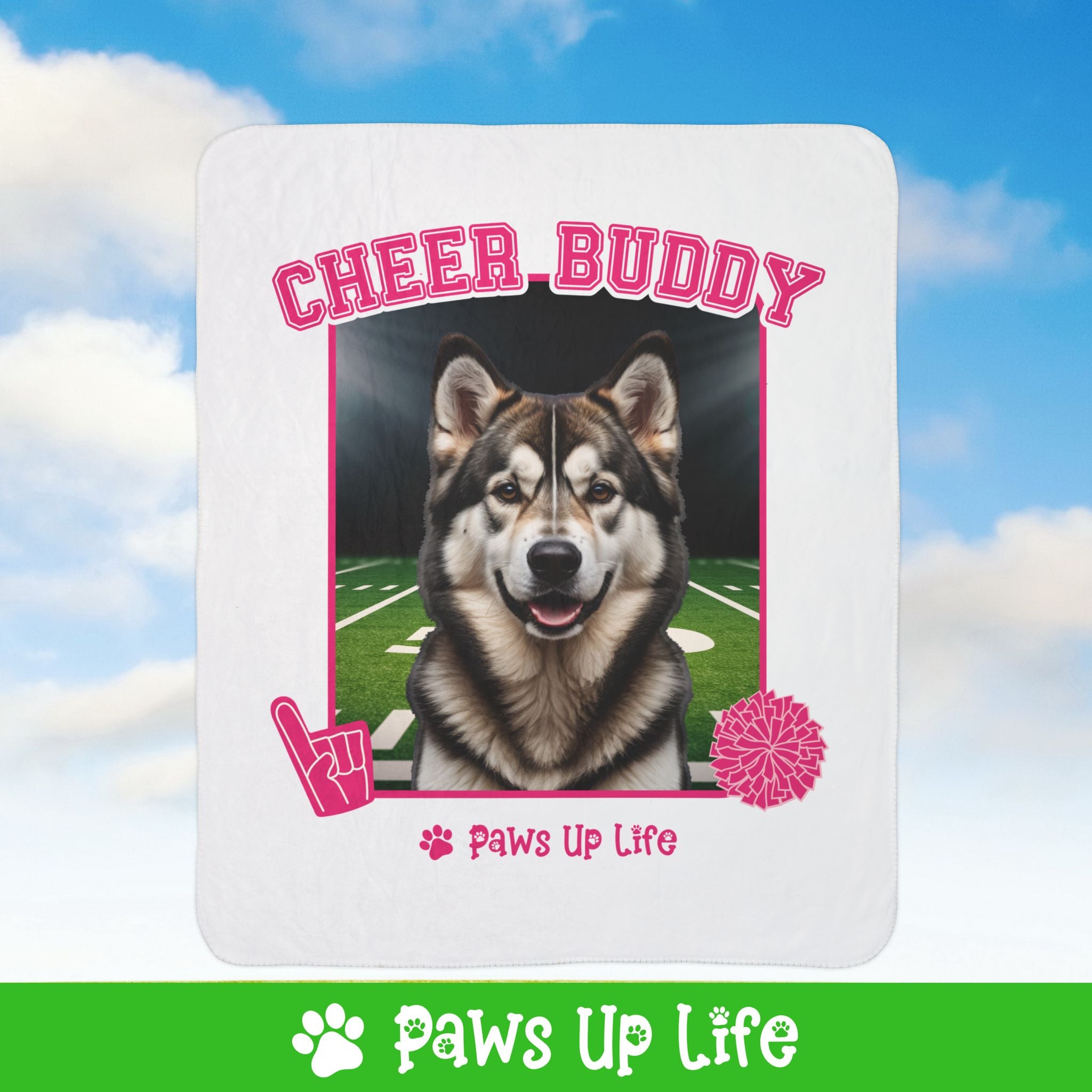 Alaskan Malamute Cheer Buddy Cheerleading Dog Fleece Sherpa Blanket - Perfect for Snuggling and Cozy Napping | Paws Up Life, LLC