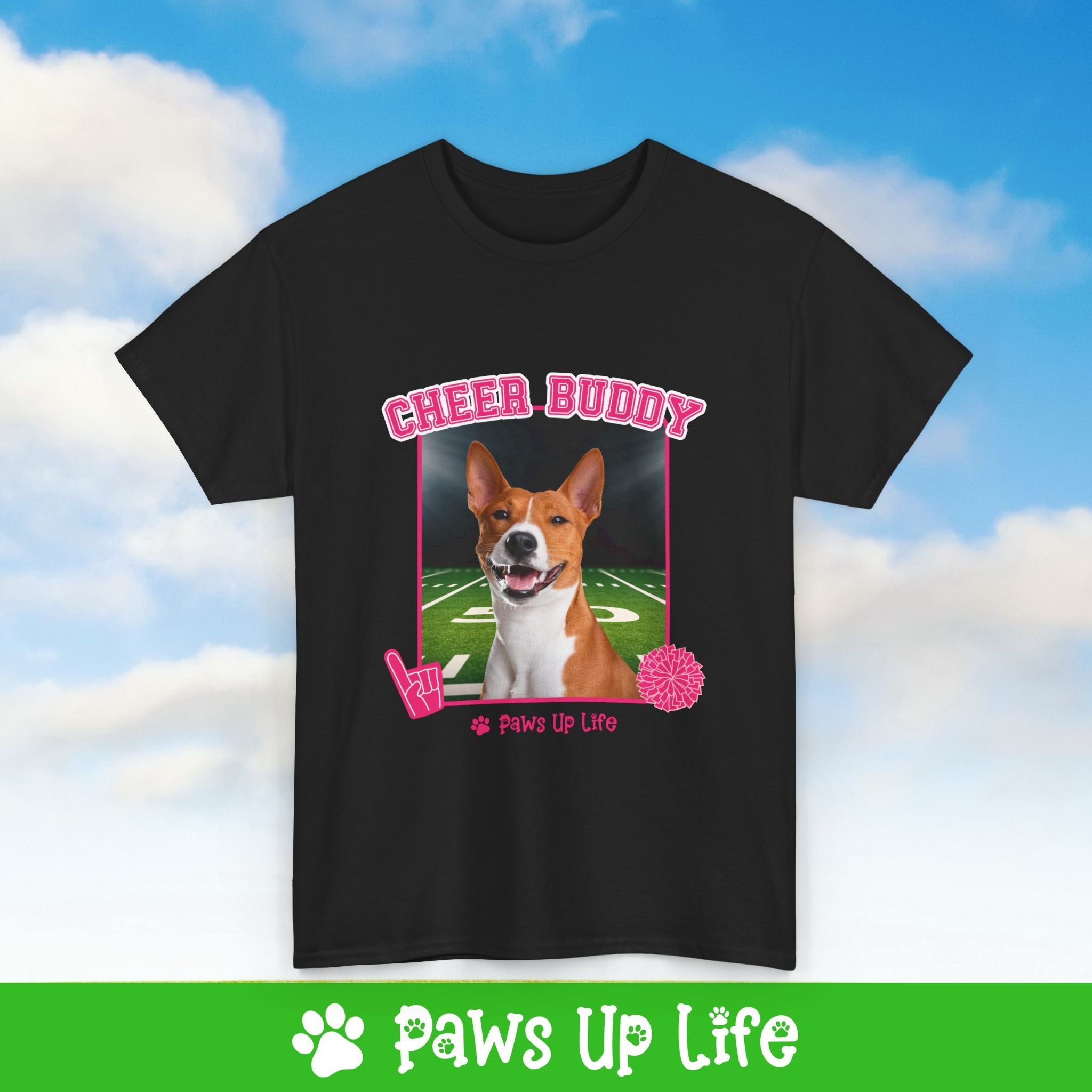 Basenji Cheer Buddy Cheerleading Dog Tee, Shirt, Unisex Pet Lover Gift, Dog Mom Dad Tshirt, Animal Rescue Advocate, Cute Puppy Graphic Top Classic Collar