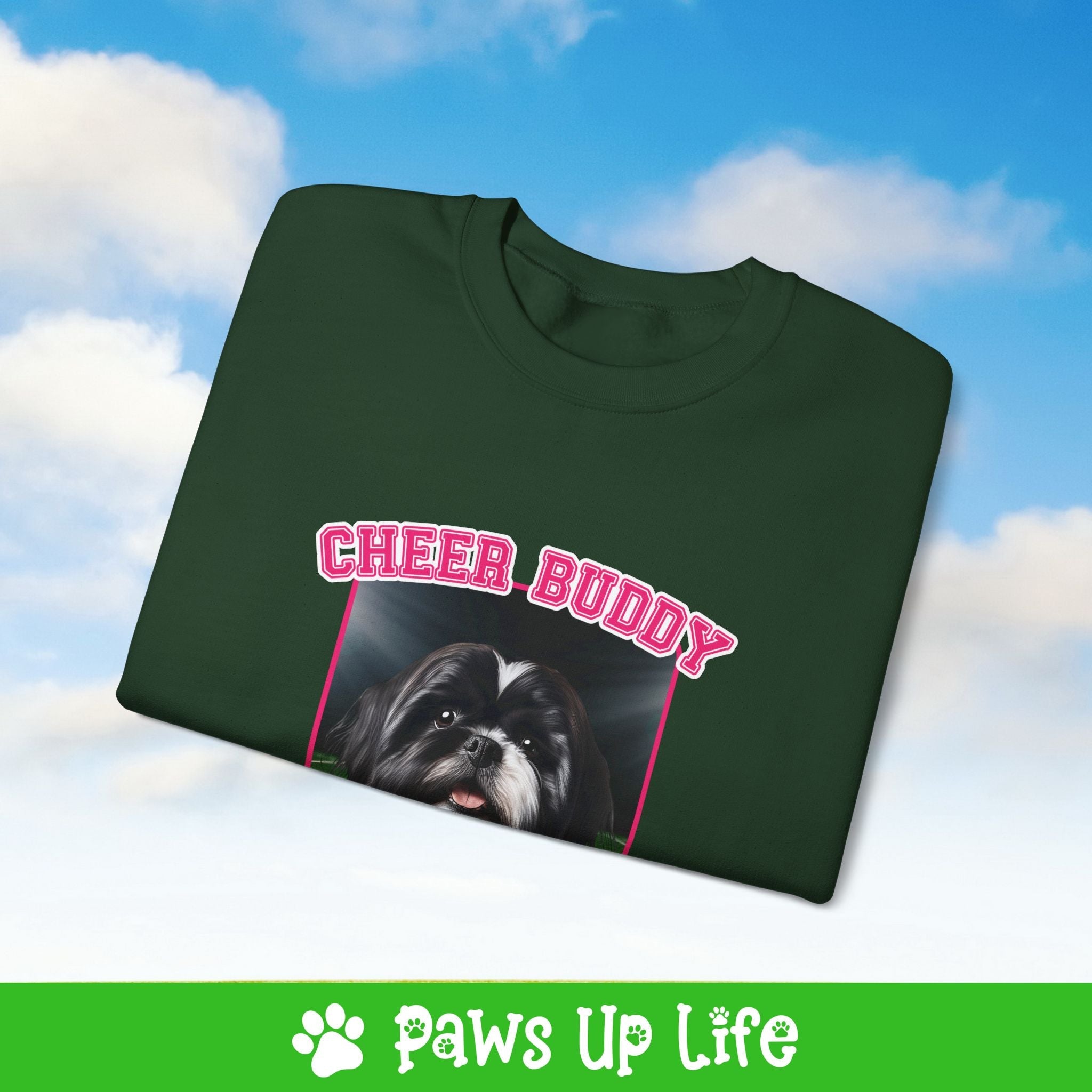 Black Shih Tzu Football Cheer Buddy Cheerleading Dog Crewneck Sweatshirt, Unisex Gift for Animal Lovers, Dog Mom Dad Sweatshirt, Cute Dog Lover Apparel, Fun Pet | Paws Up Life, LLC