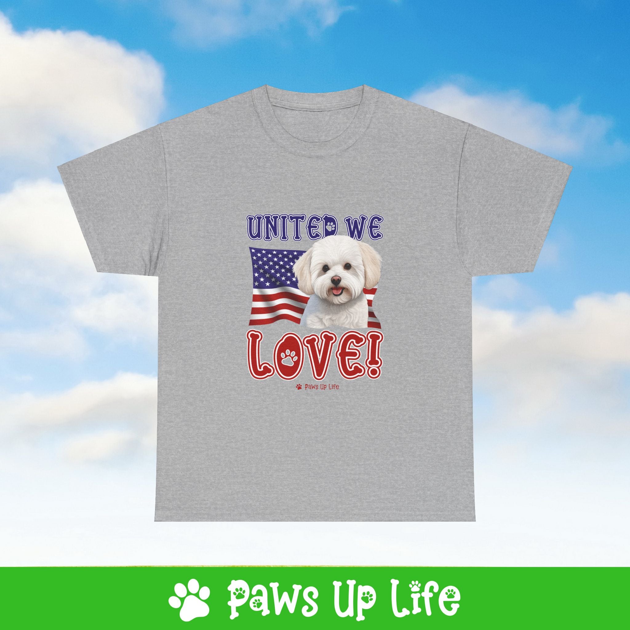 Bichon Frise Dog United We Love Dog Tee, Shirt, Unisex Pet Lover Gift, Dog Mom Dad Tshirt, Animal Rescue Advocate, Cute Puppy Graphic Top Classic Collar | Paws Up Life, LLC