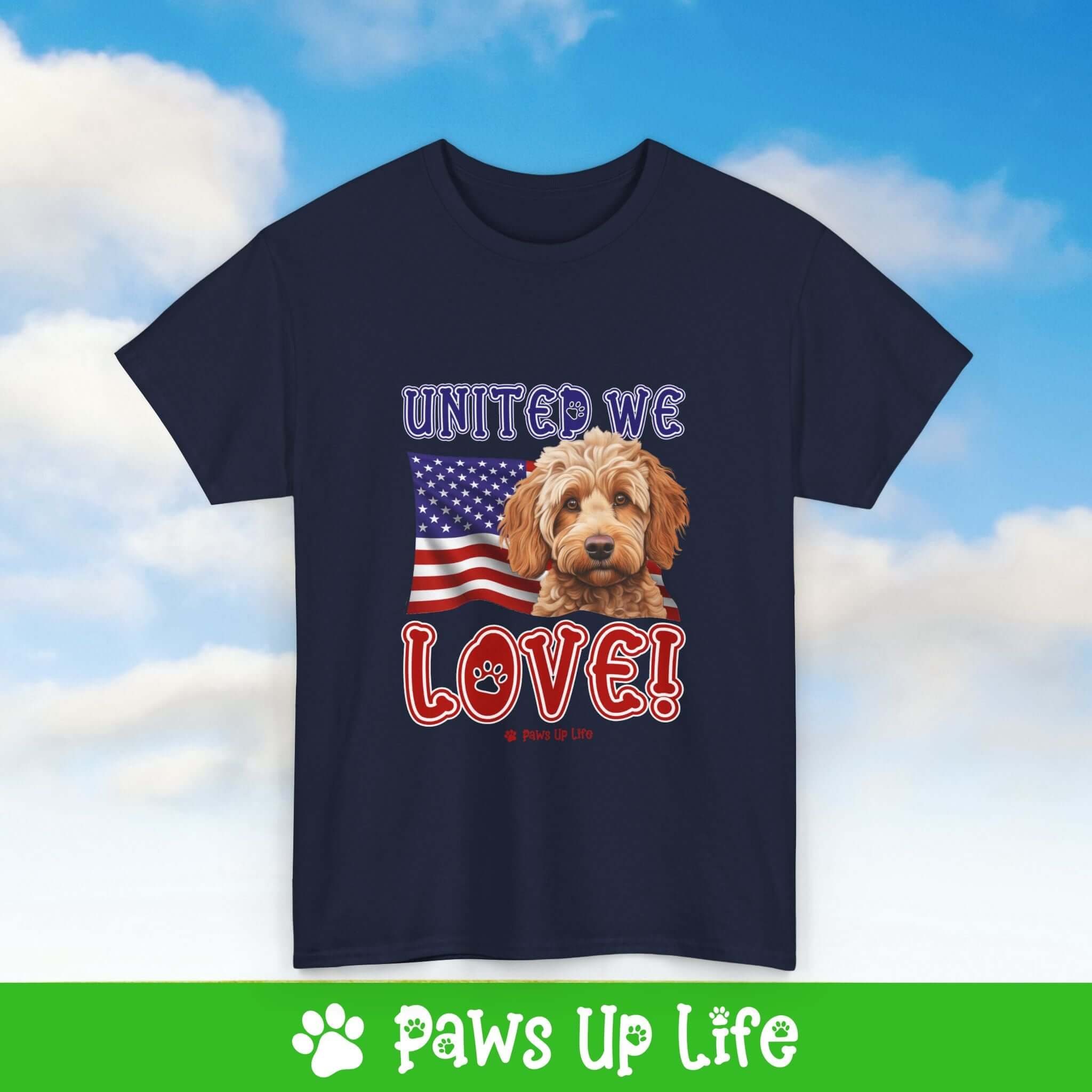 "United We Love" Spoodle Lover T-Shirt – Perfect Patriotic Gift for Dog Lovers, Unisex Dog Mom & Dad Tee with a Fun Dog Design