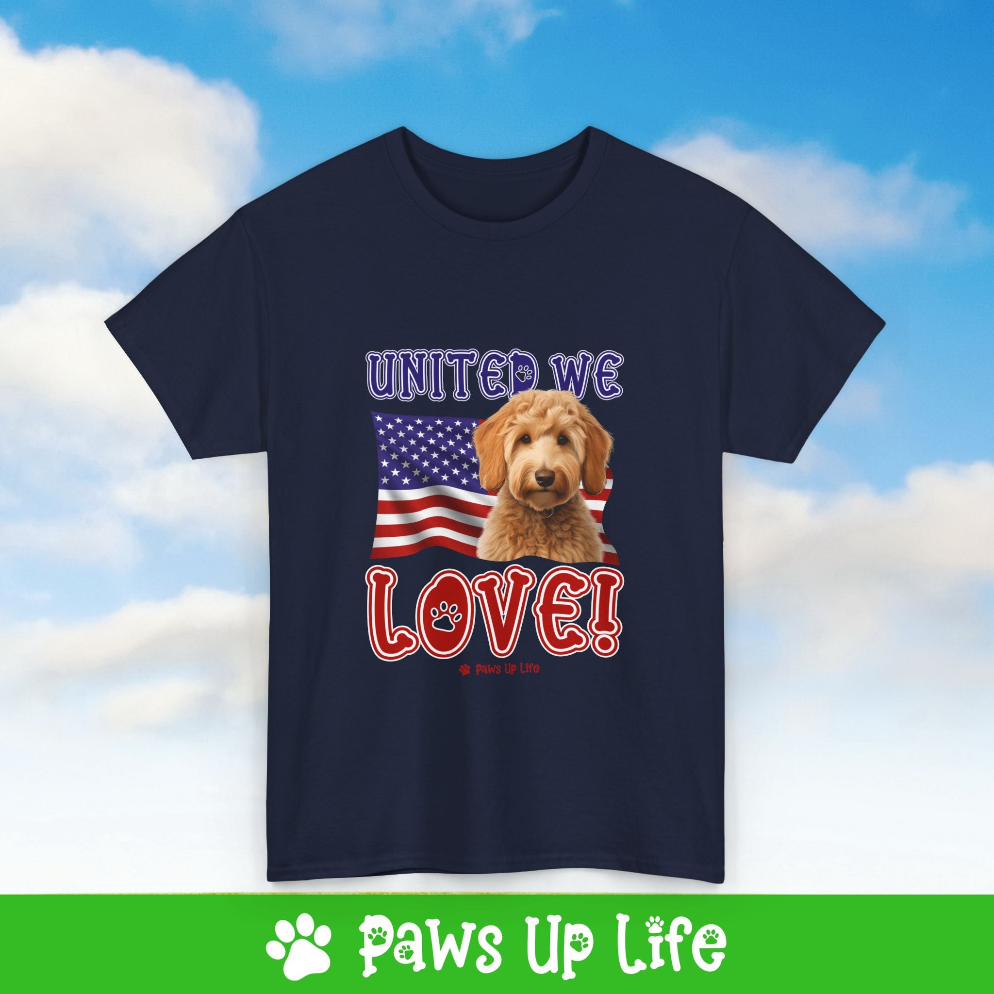 Groodle Dog United We Love Dog Tee, Shirt, Unisex Pet Lover Gift, Dog Mom Dad Tshirt, Animal Rescue Advocate, Cute Puppy Graphic Top Classic Collar | Paws Up Life, LLC