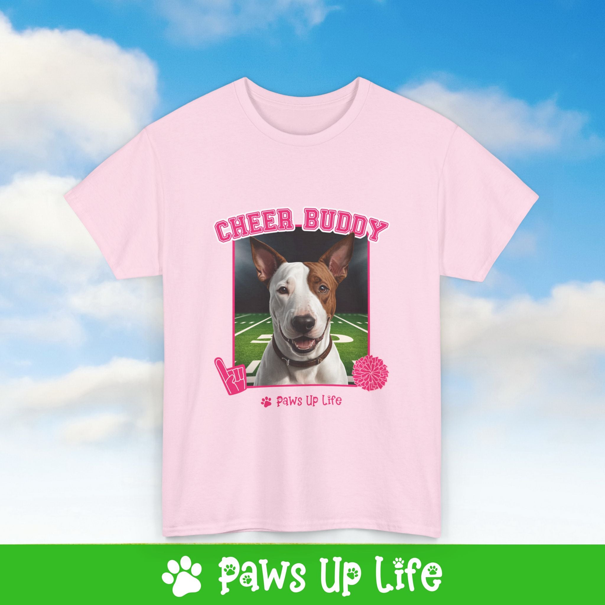 Bull Terrier Football Cheer Buddy Cheerleading Dog Tee, Shirt, Unisex Pet Lover Gift, Dog Mom Dad Tshirt, Animal Rescue Advocate, Cute Puppy Graphic Top Classic Collar | Paws Up Life, LLC