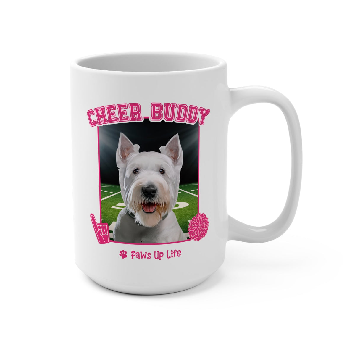 White Scottish Terrier Football Cheer Buddy Cheerleading Dog 15oz Large Coffee Mug Ceramic Drinkware Tea Washable | Paws Up Life, LLC