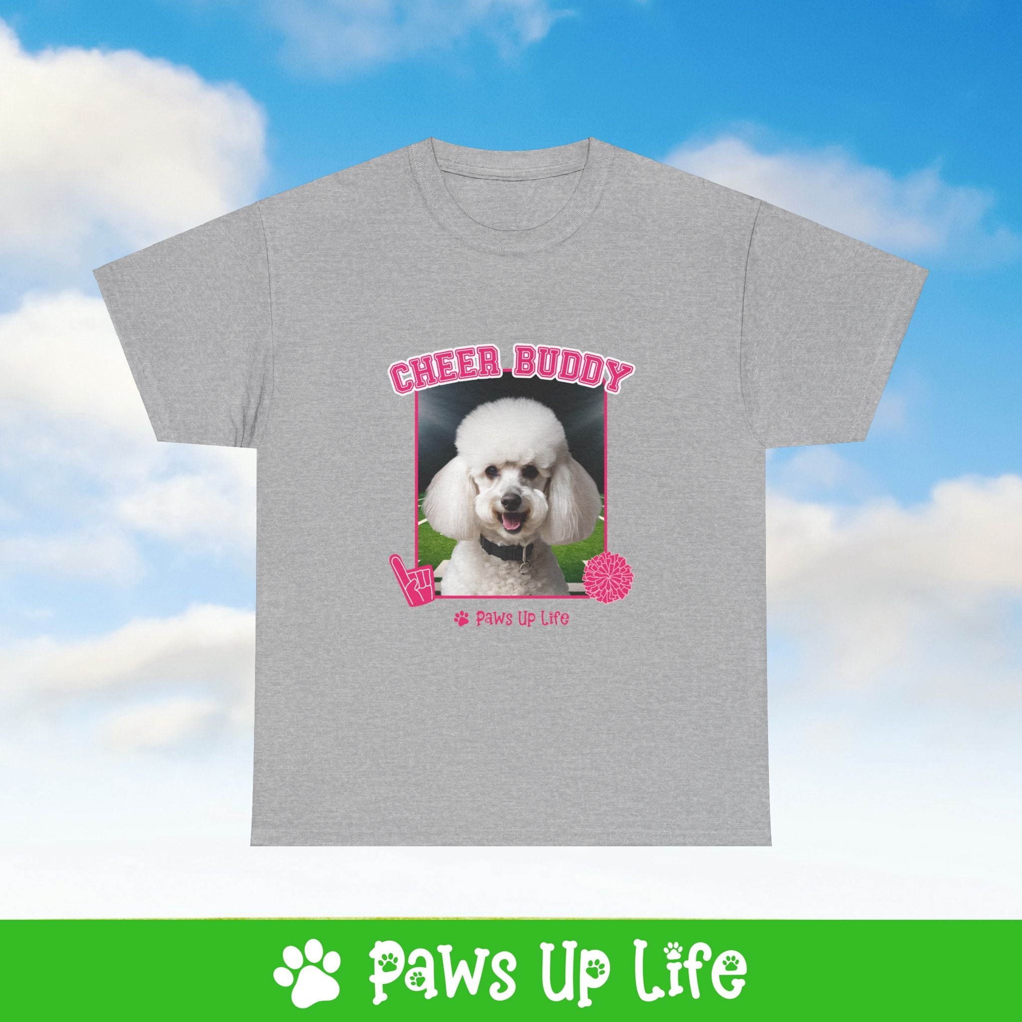 White Poodle Football Cheer Buddy Cheerleading Dog Tee, Shirt, Unisex Pet Lover Gift, Dog Mom Dad Tshirt, Animal Rescue Advocate, Cute Puppy Graphic Top Classic Collar | Paws Up Life, LLC