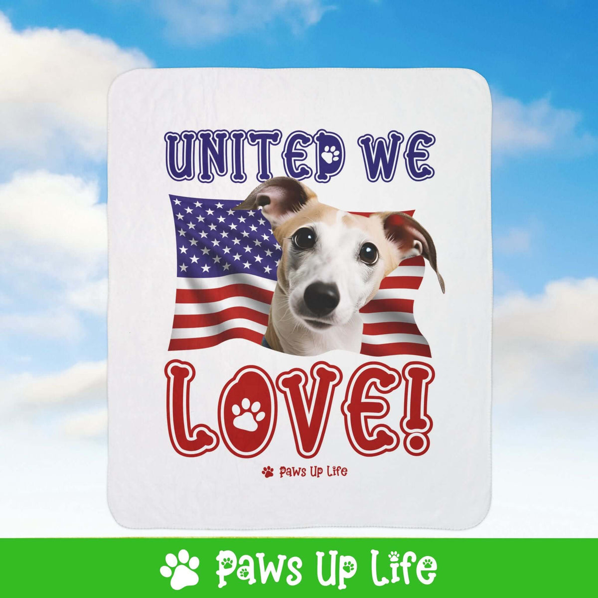 "United We Love" Whippet Patriotic Fleece Sherpa Blanket - Perfect for Snuggling and Cozy Napping