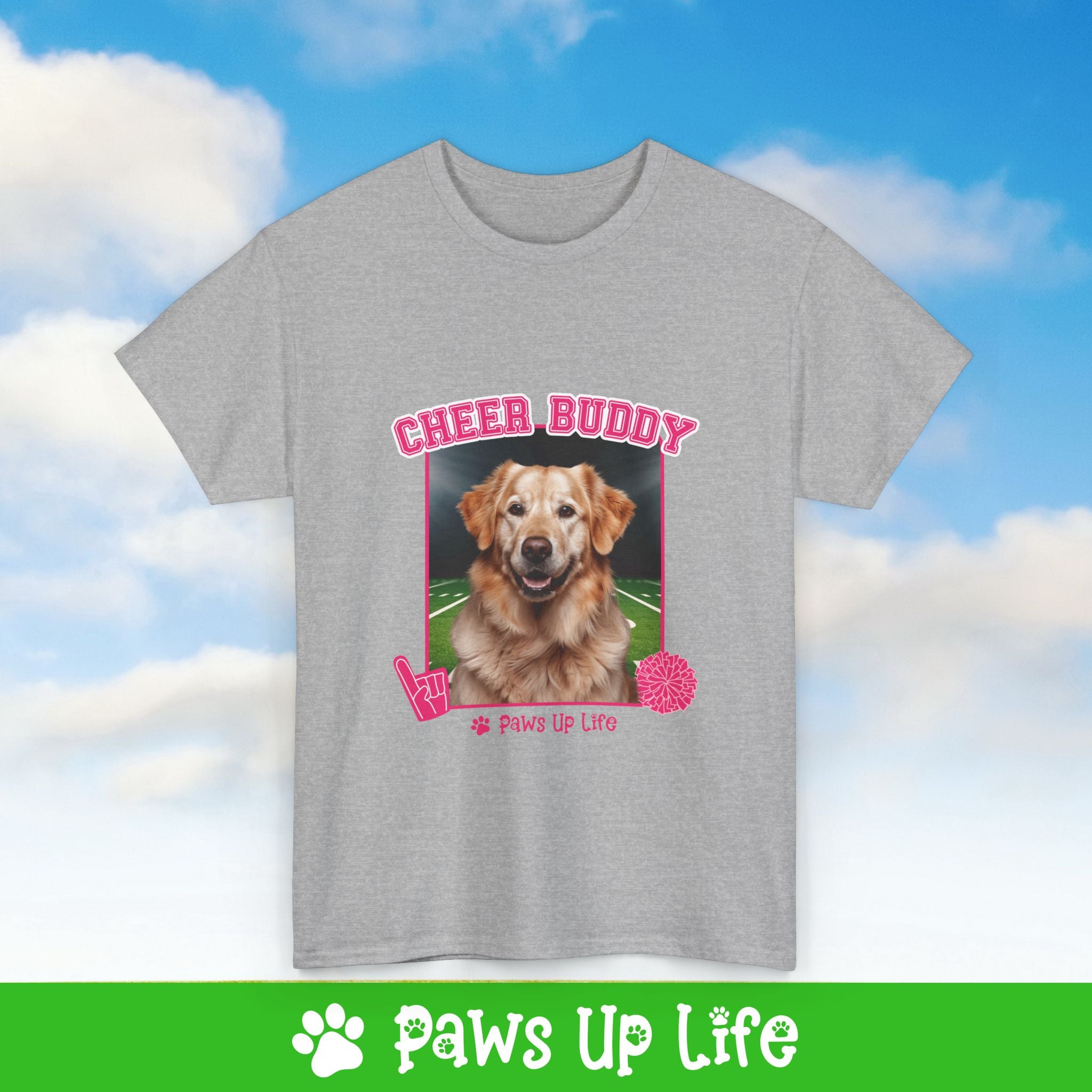 Golden Retriever Football Cheer Buddy Cheerleading Dog Tee, Shirt, Unisex Pet Lover Gift, Dog Mom Dad Tshirt, Animal Rescue Advocate, Cute Puppy Graphic Top Classic Collar | Paws Up Life, LLC