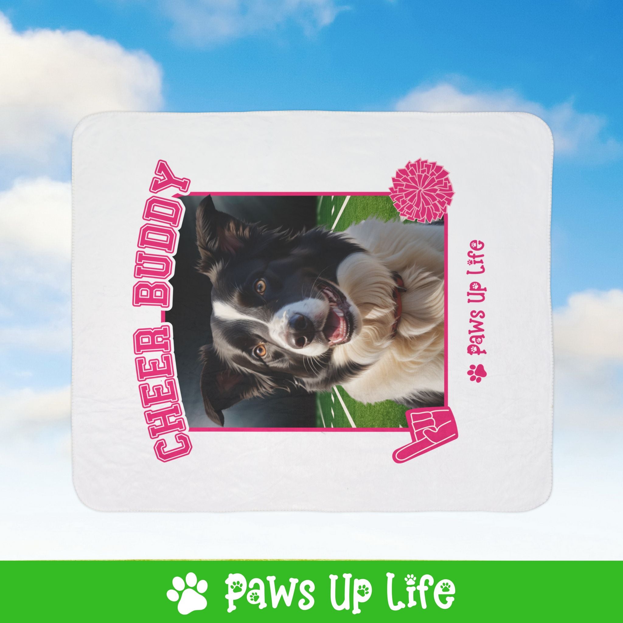 Border Collie Football Cheer Buddy Cheerleading Dog Fleece Sherpa Blanket - Perfect for Snuggling and Cozy Napping | Paws Up Life, LLC