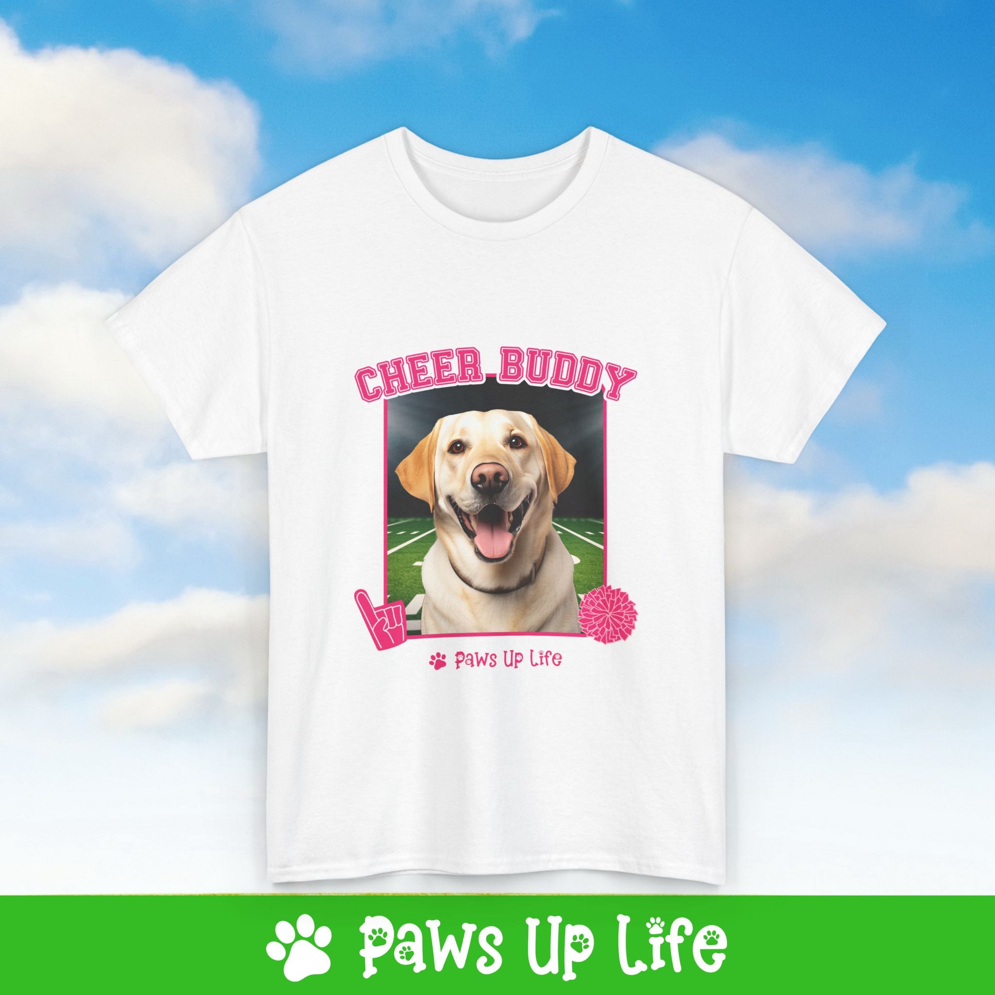 Labrador Retriever Yellow Lab Football Cheer Buddy Cheerleading Dog Tee, Shirt, Unisex Pet Lover Gift, Dog Mom Dad Tshirt, Animal Rescue Advocate, Cute Puppy Graphic Top Classic Collar | Paws Up Life, LLC