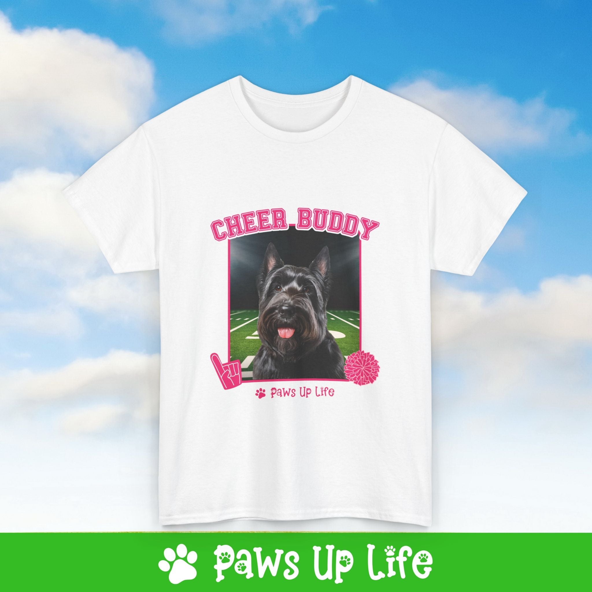 Black Scottish Terrier Football Cheer Buddy Cheerleading Dog Tee, Shirt, Unisex Pet Lover Gift, Dog Mom Dad Tshirt, Animal Rescue Advocate, Cute Puppy Graphic Top Classic Collar | Paws Up Life, LLC