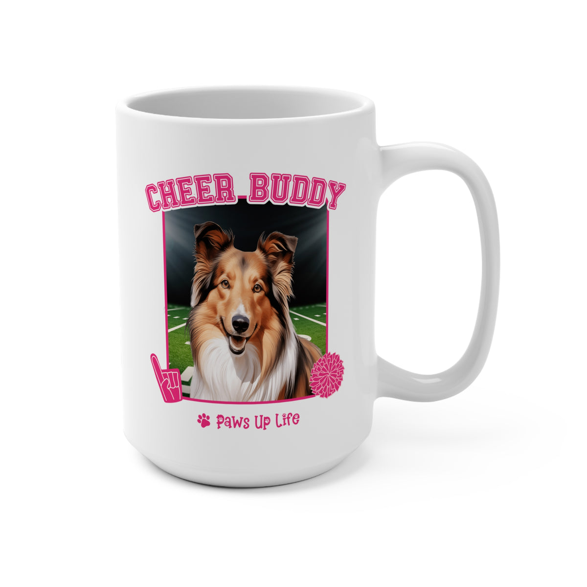 Shetland Sheepdog Football Cheer Buddy Cheerleading Dog 15oz Large Coffee Mug Ceramic Drinkware Tea Washable | Paws Up Life, LLC