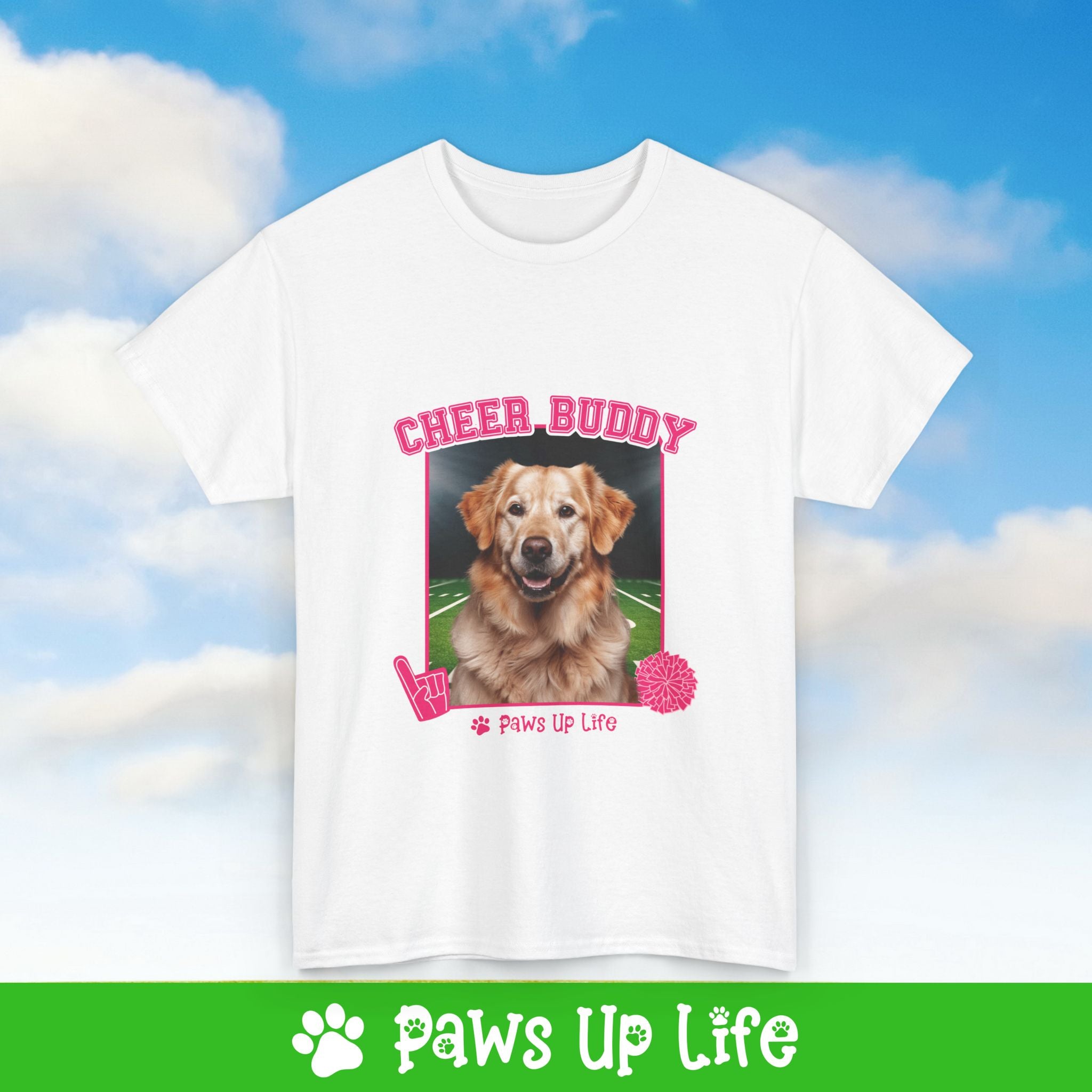 Golden Retriever Football Cheer Buddy Cheerleading Dog Tee, Shirt, Unisex Pet Lover Gift, Dog Mom Dad Tshirt, Animal Rescue Advocate, Cute Puppy Graphic Top Classic Collar | Paws Up Life, LLC