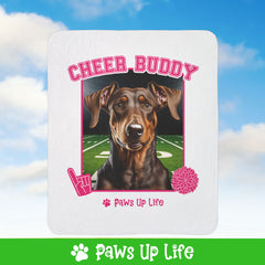 Doberman Pinscher Football Cheer Buddy Cheerleading Dog Fleece Sherpa Blanket - Perfect for Snuggling and Cozy Napping | Paws Up Life, LLC