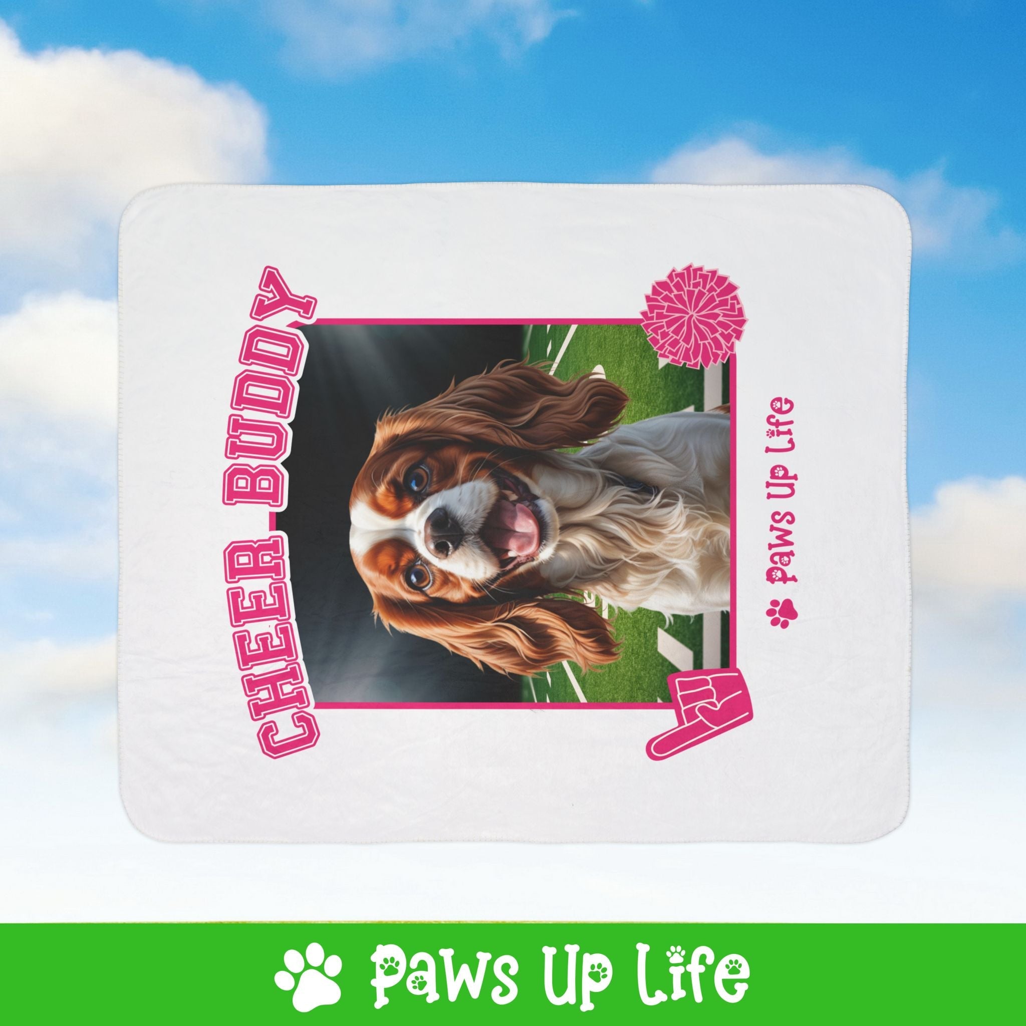 Cavalier King Charles Spaniel Football Cheer Buddy Cheerleading Dog Fleece Sherpa Blanket - Perfect for Snuggling and Cozy Napping | Paws Up Life, LLC