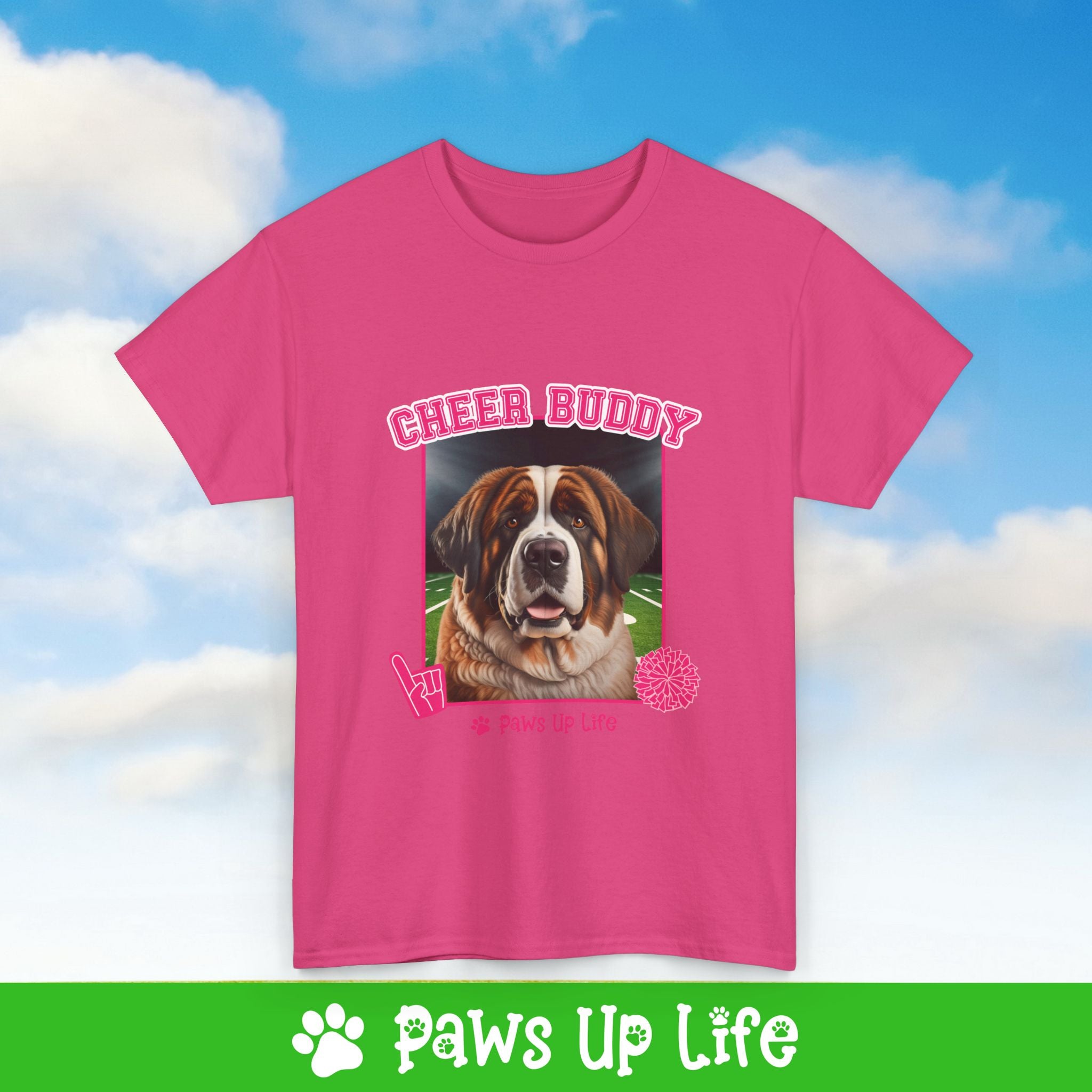 St Bernard Football Cheer Buddy Cheerleading Dog Tee, Shirt, Unisex Pet Lover Gift, Dog Mom Dad Tshirt, Animal Rescue Advocate, Cute Puppy Graphic Top Classic Collar | Paws Up Life, LLC