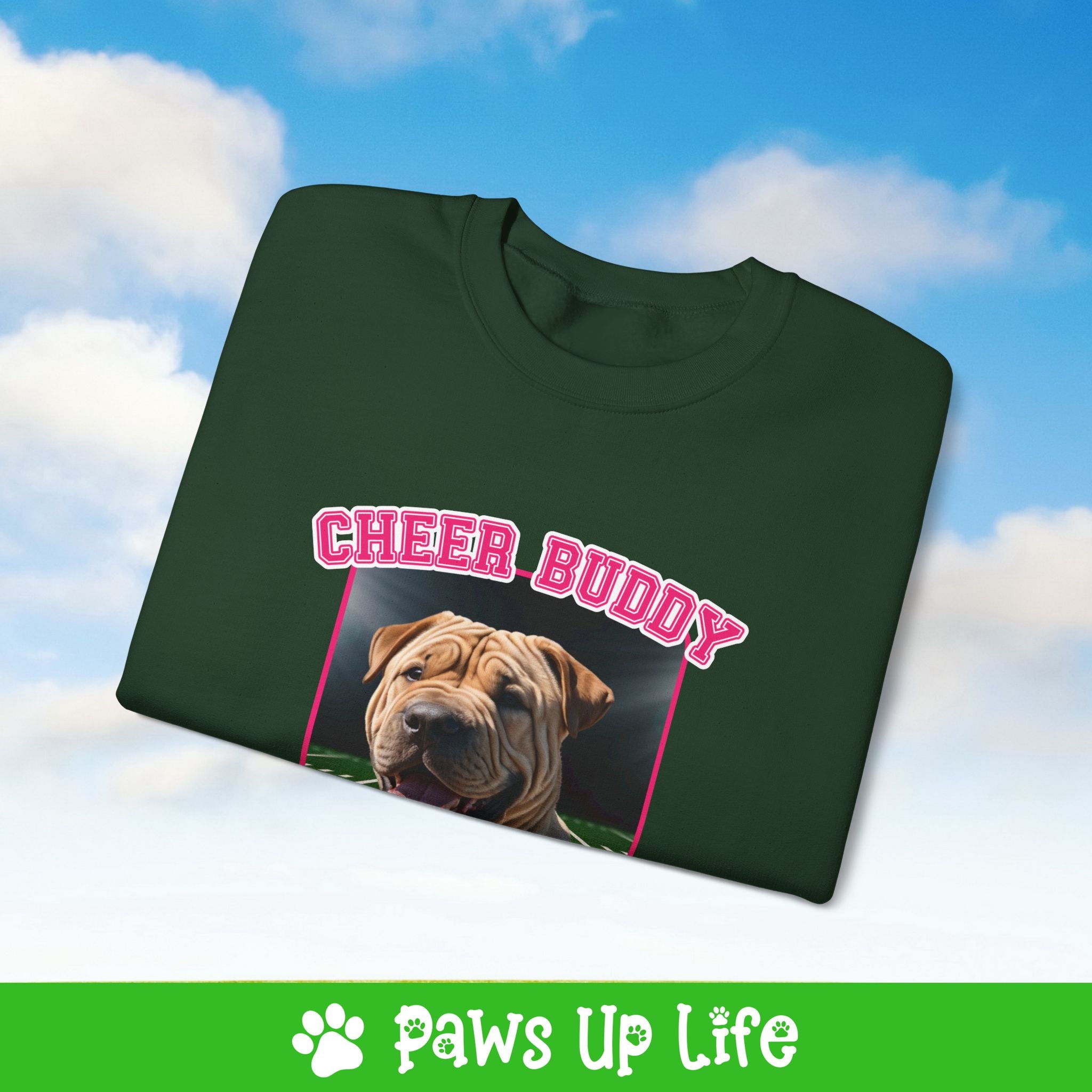 Chinese Shar Pei Football Cheer Buddy Cheerleading Dog Crewneck Sweatshirt, Unisex Gift for Animal Lovers, Dog Mom Dad Sweatshirt, Cute Dog Lover Apparel, Fun Pet | Paws Up Life, LLC