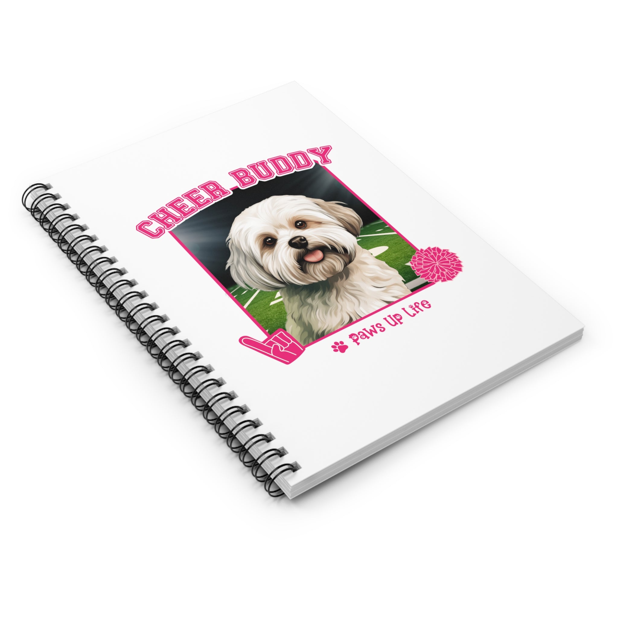 Maltese Football Cheer Buddy Cheerleading Dog Spiral Notebook for Office and Home - Ruled Line | Paws Up Life, LLC