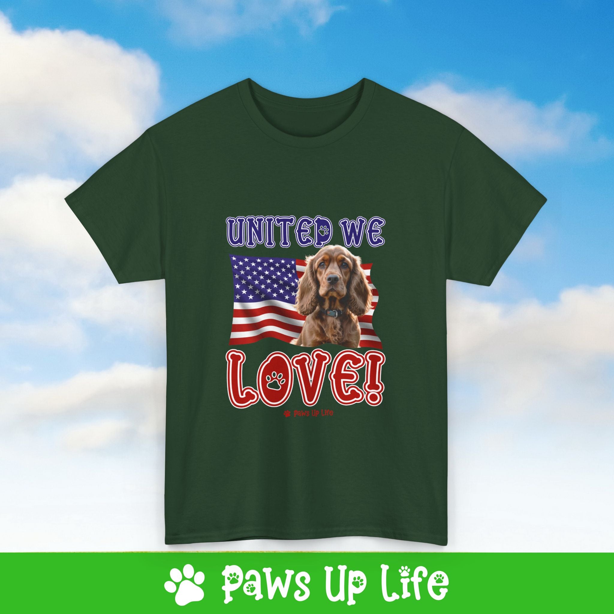 Cocker Spaniel Dog United We Love Dog Tee, Shirt, Unisex Pet Lover Gift, Dog Mom Dad Tshirt, Animal Rescue Advocate, Cute Puppy Graphic Top Classic Collar