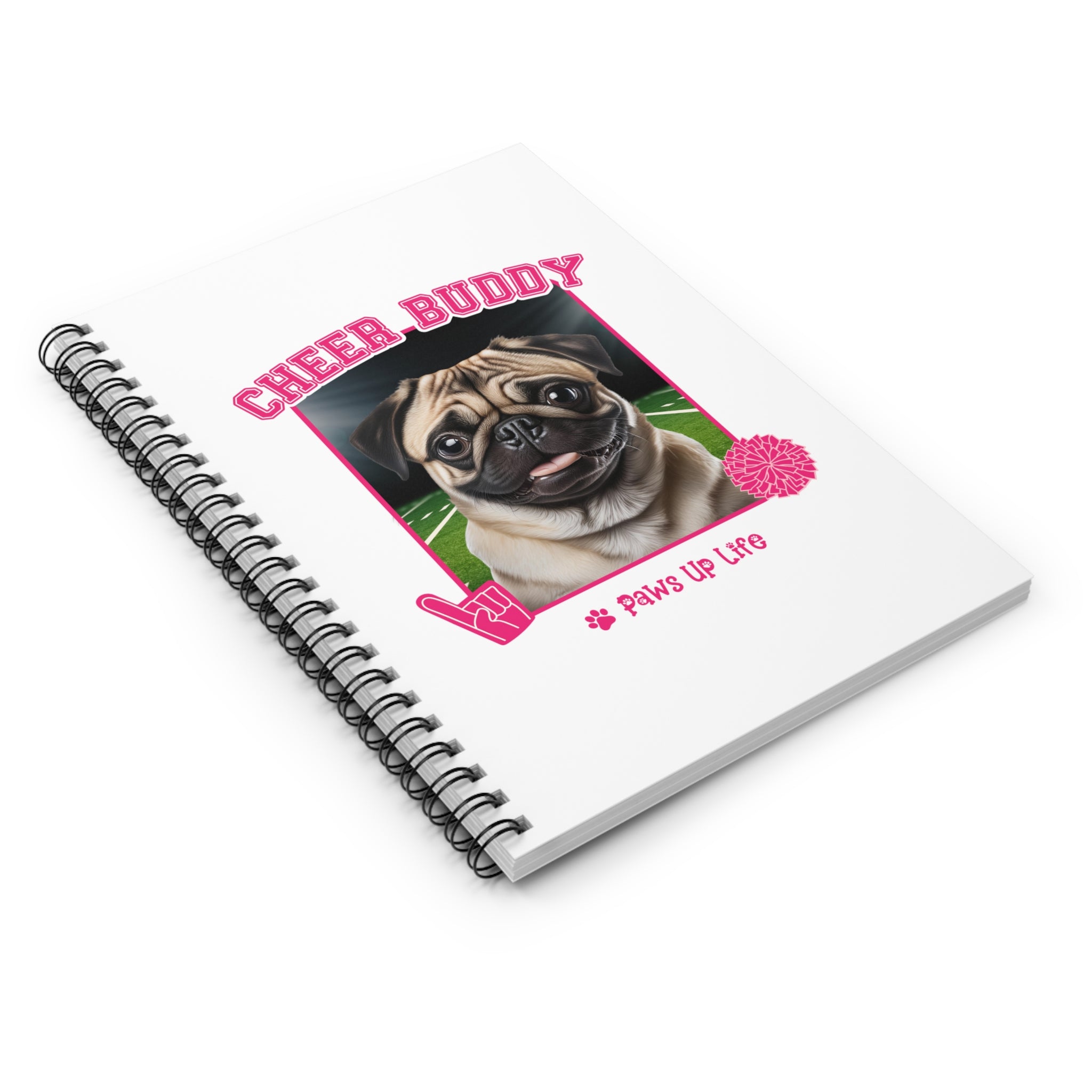 Pug Football Cheer Buddy Cheerleading Dog Spiral Notebook for Office and Home - Ruled Line | Paws Up Life, LLC