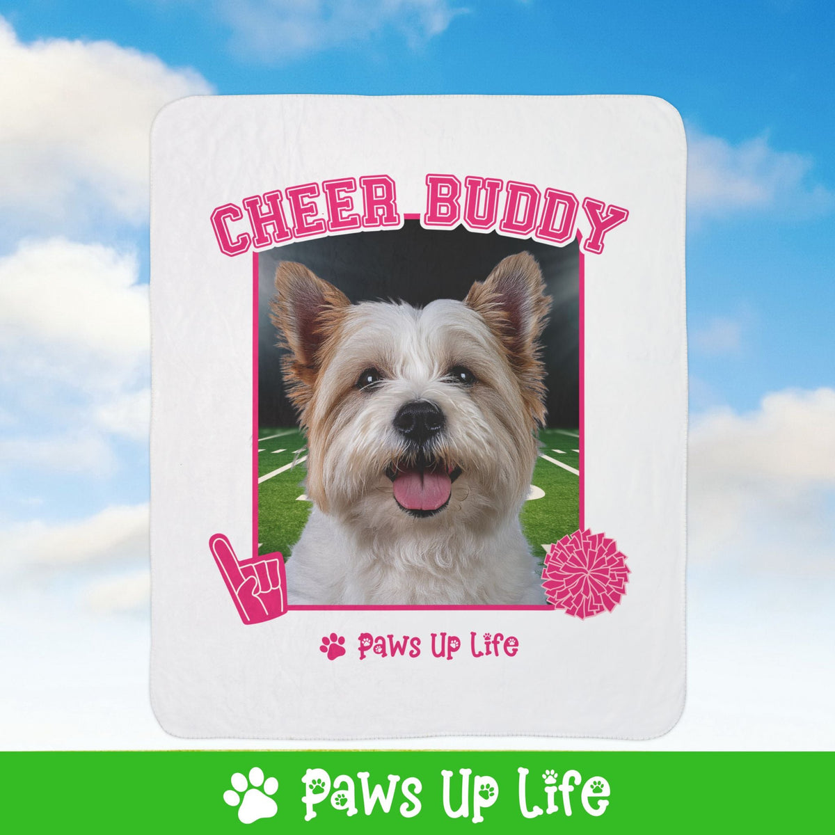 White Norfolk Terrier Football Cheer Buddy Cheerleading Dog Fleece Sherpa Blanket - Perfect for Snuggling and Cozy Napping | Paws Up Life, LLC