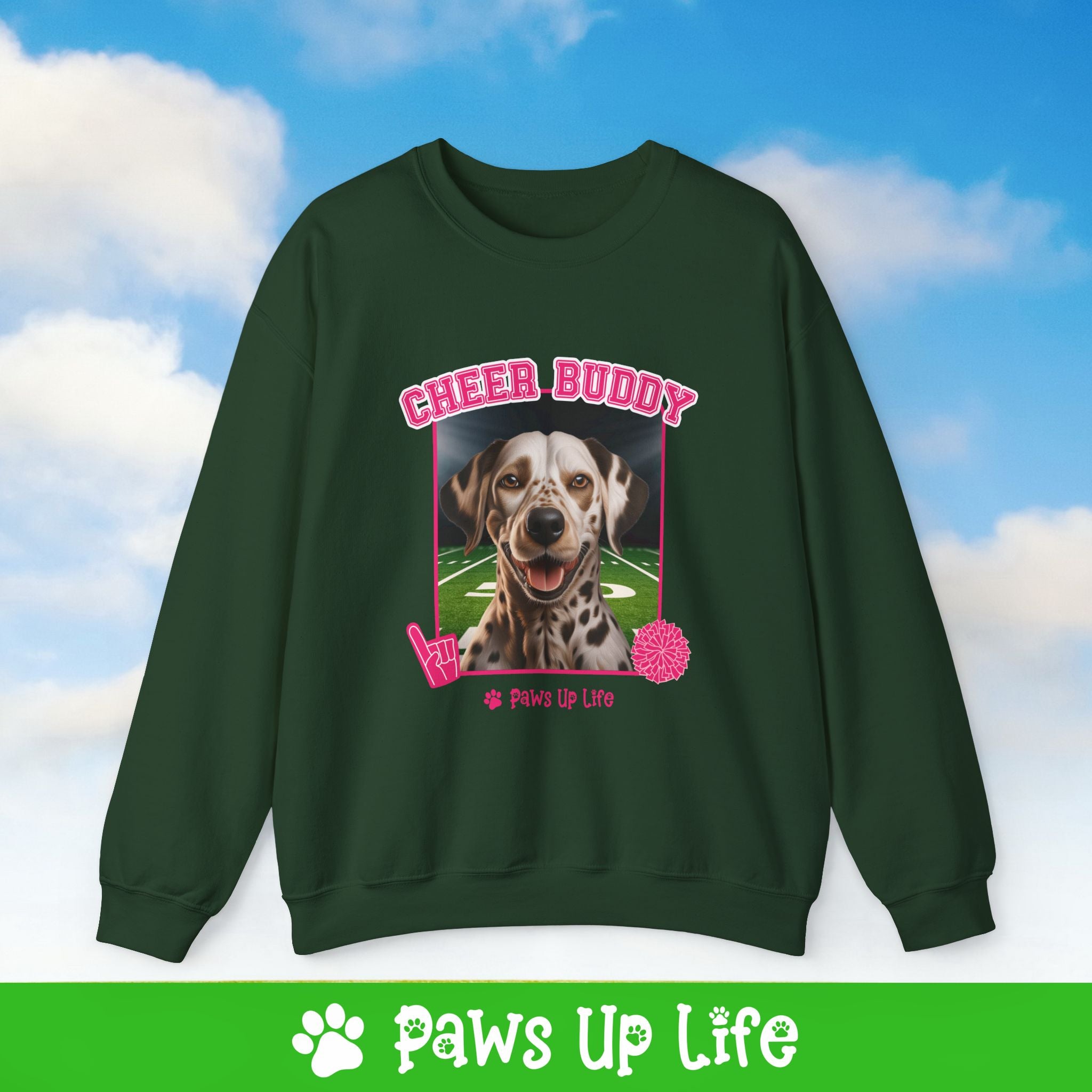 Dalmation Football Cheer Buddy Cheerleading Dog Crewneck Sweatshirt, Unisex Gift for Animal Lovers, Dog Mom Dad Sweatshirt, Cute Dog Lover Apparel, Fun Pet | Paws Up Life, LLC