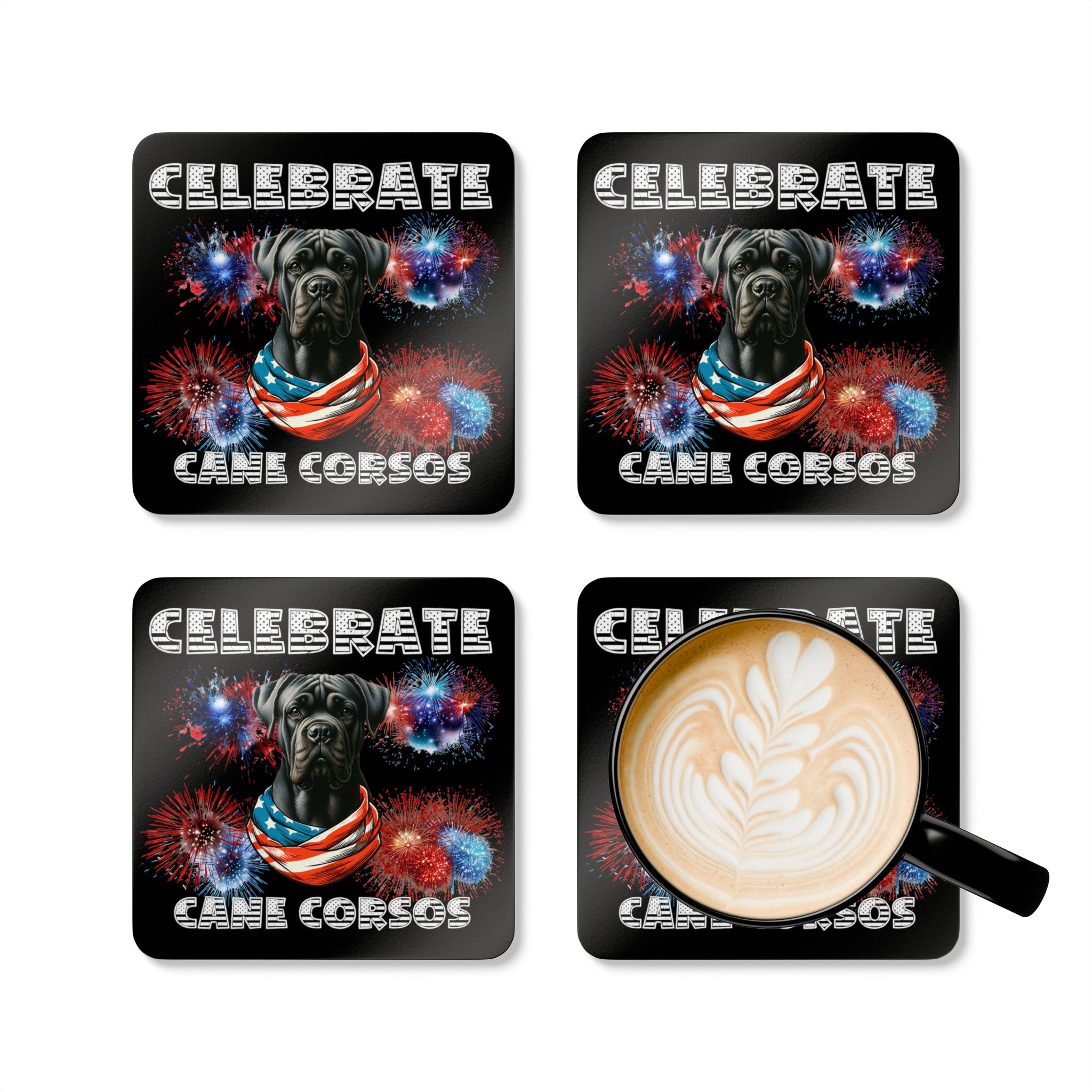 Celebrate Cane Corso Dog Corkwood Coaster Set of 4 Patriotic | Paws Up Life, LLC