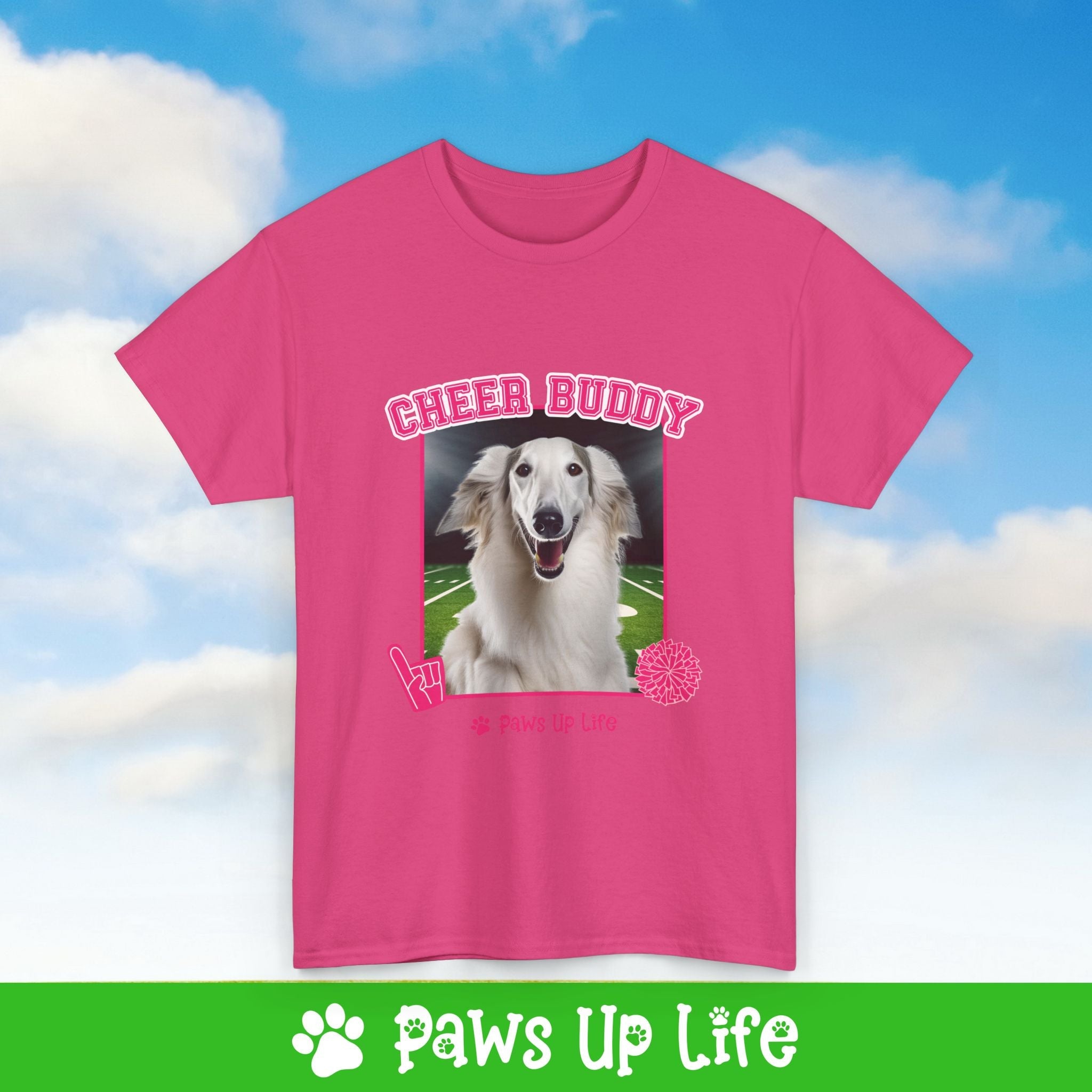 Borzoi Football Cheer Buddy Cheerleading Dog Tee, Shirt, Unisex Pet Lover Gift, Dog Mom Dad Tshirt, Animal Rescue Advocate, Cute Puppy Graphic Top Classic Collar