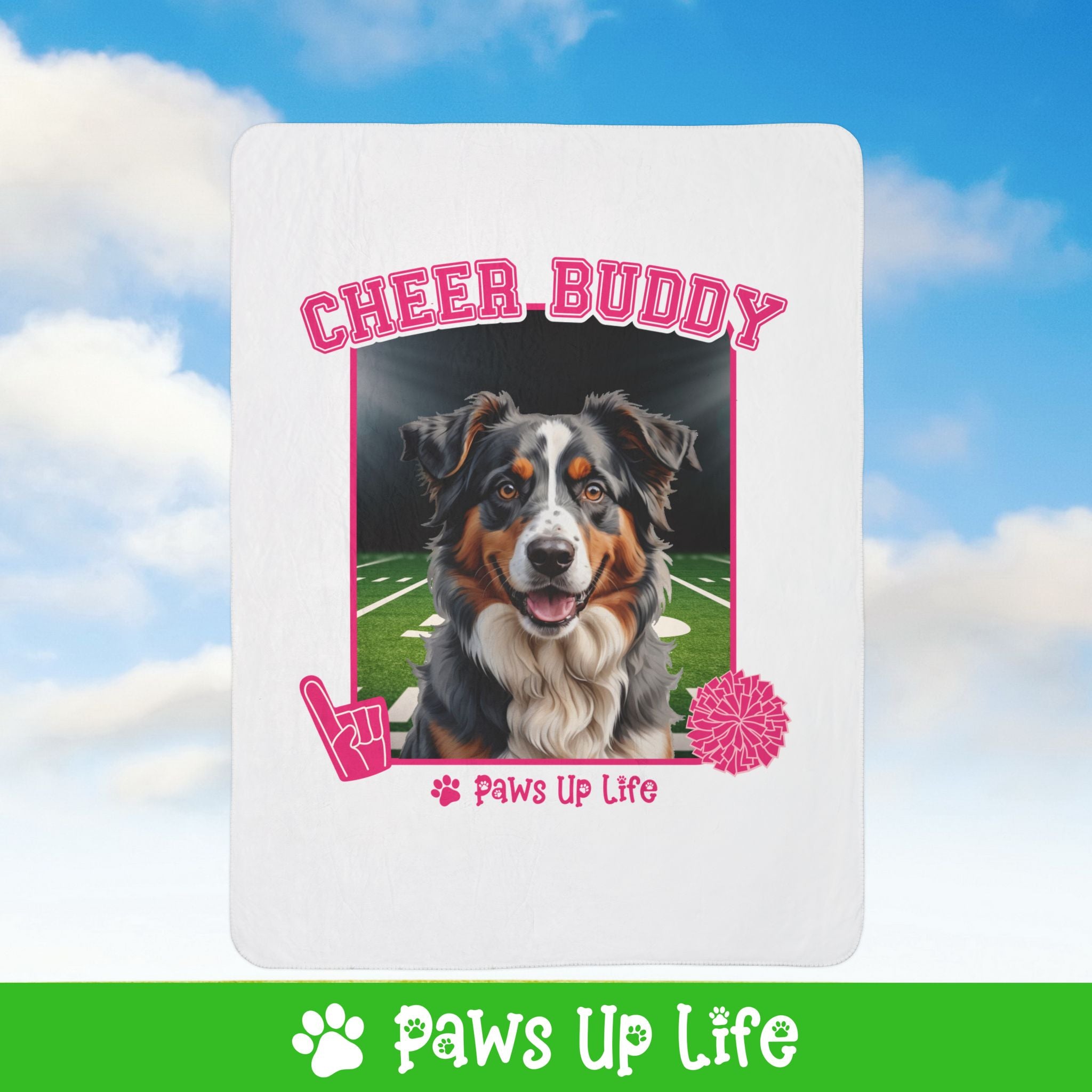 Australian Shepherd Cheer Buddy Cheerleading Dog Fleece Sherpa Blanket - Perfect for Snuggling and Cozy Napping | Paws Up Life, LLC