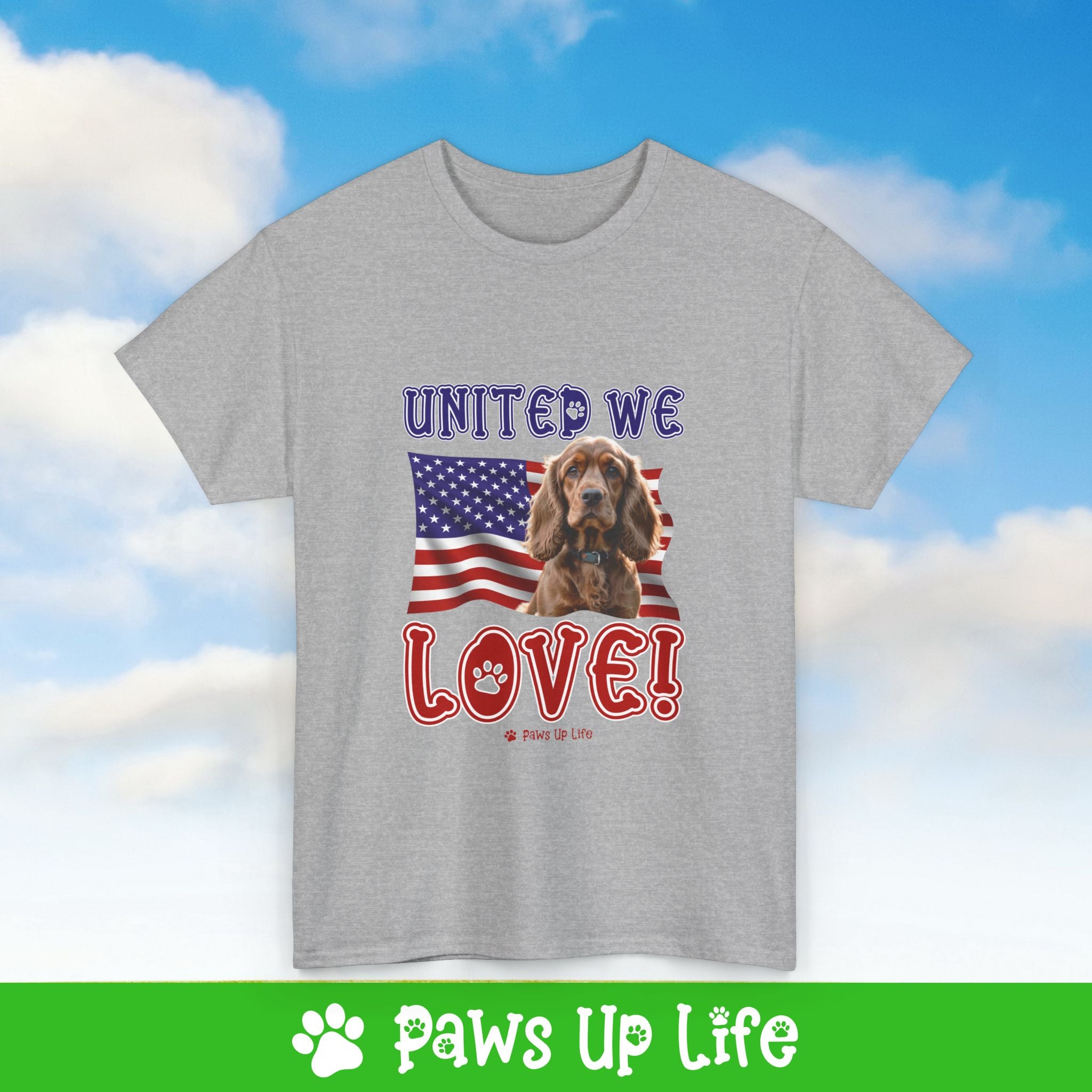 Cocker Spaniel Dog United We Love Dog Tee, Shirt, Unisex Pet Lover Gift, Dog Mom Dad Tshirt, Animal Rescue Advocate, Cute Puppy Graphic Top Classic Collar | Paws Up Life, LLC