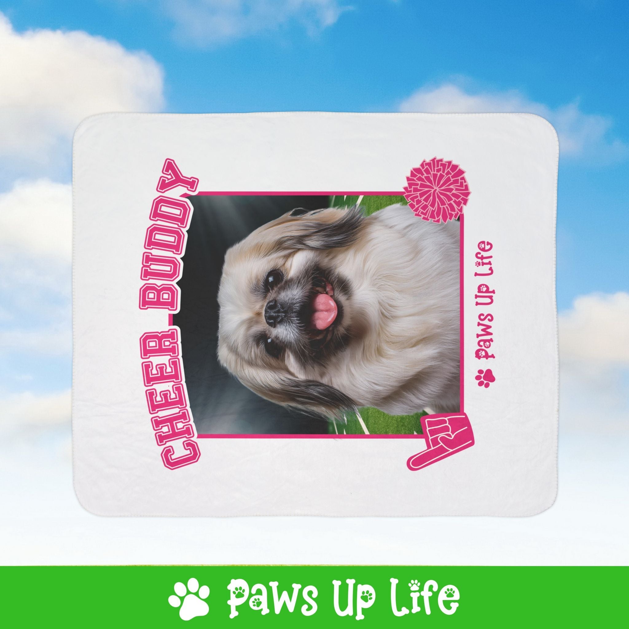 Pekinese Football Cheer Buddy Cheerleading Dog Fleece Sherpa Blanket - Perfect for Snuggling and Cozy Napping | Paws Up Life, LLC