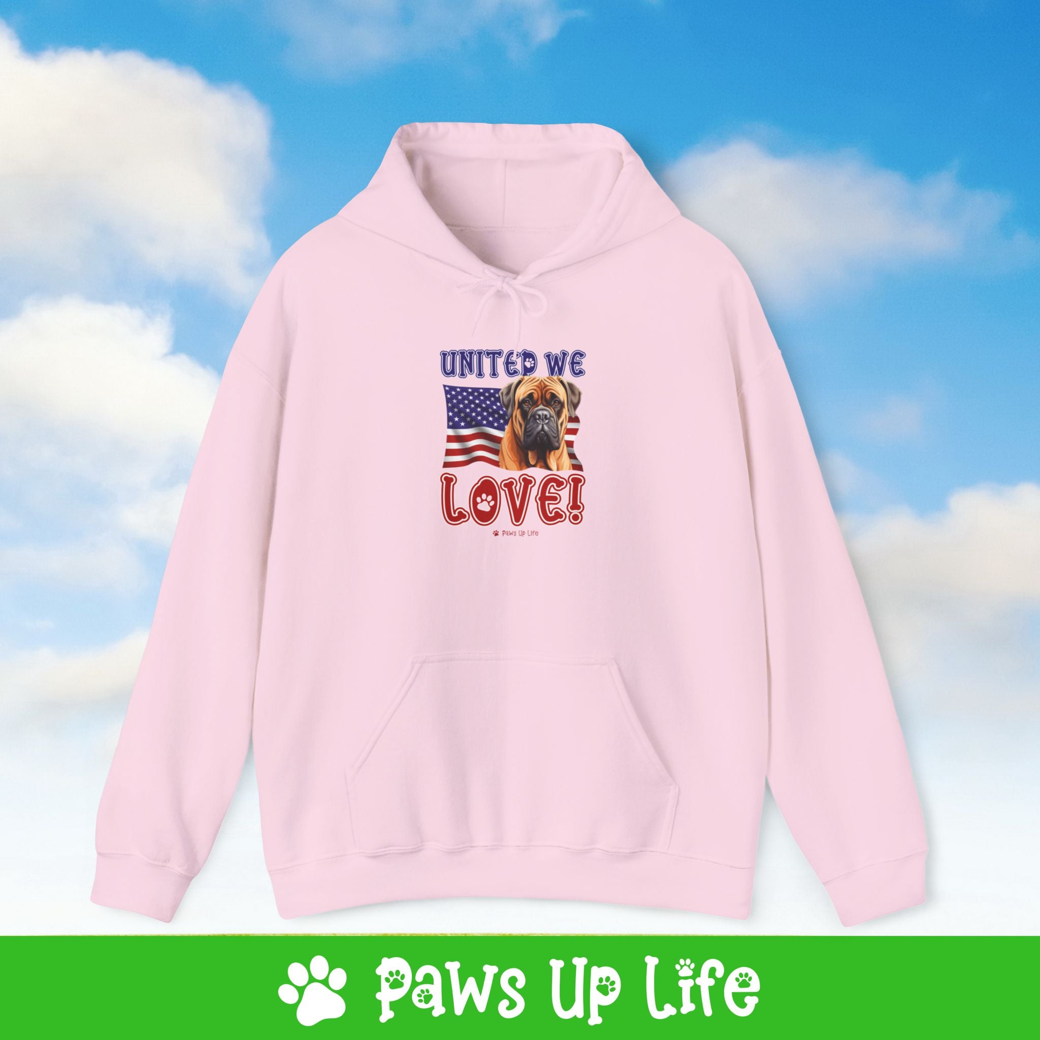 Bull Mastiff Dog United We Love Unisex Hoodie Hooded Sweatshirt Classic Comfy Cotton